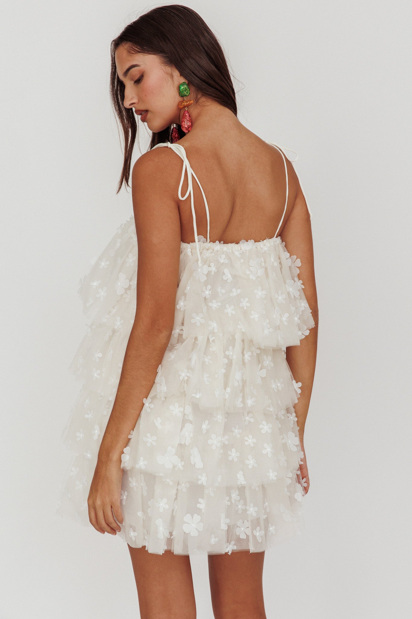 Tomorrow Tiered Ruffle Mini Dress Cream by Selfie Leslie Australia
