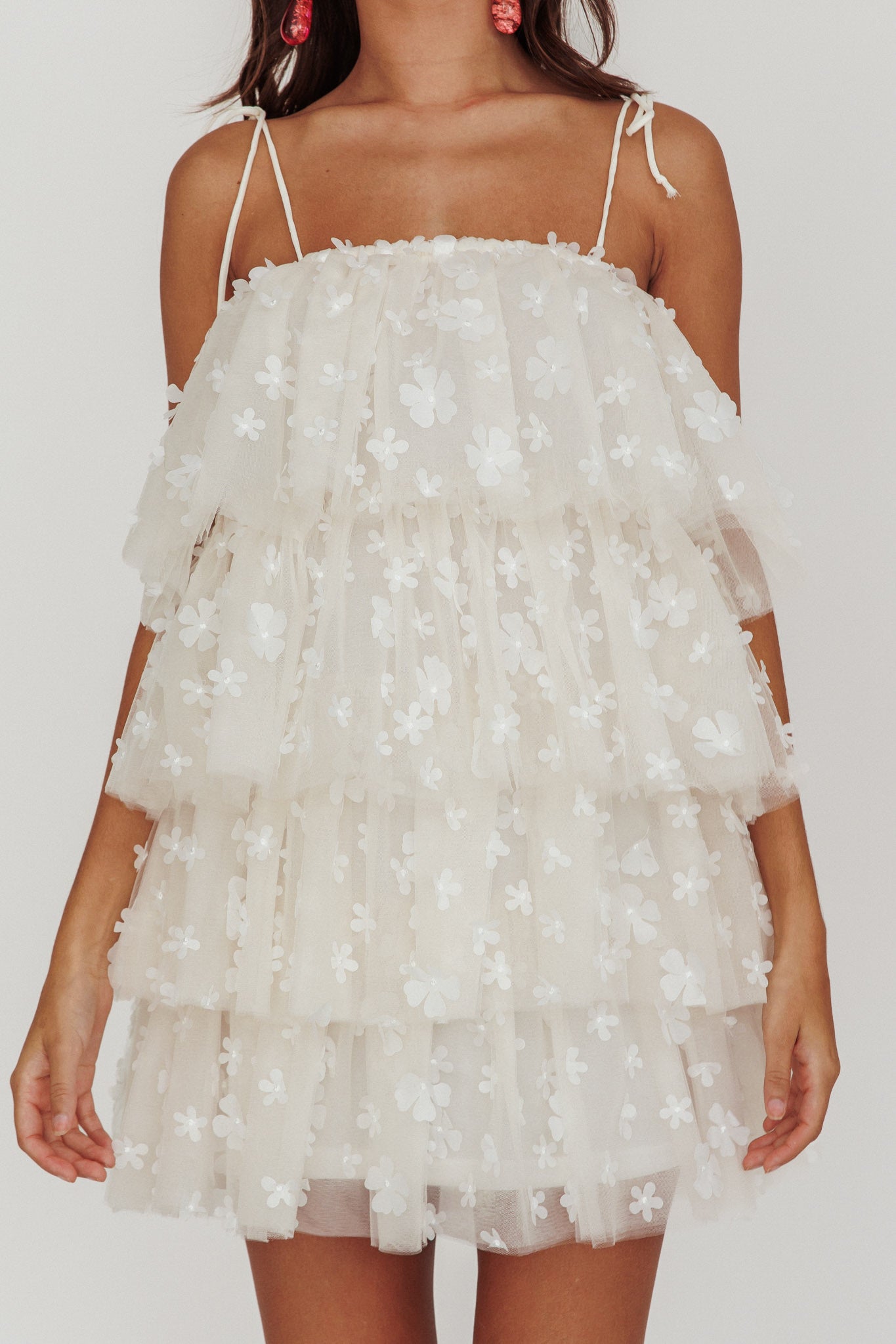 Tomorrow Tiered Ruffle Mini Dress Cream by Selfie Leslie Australia