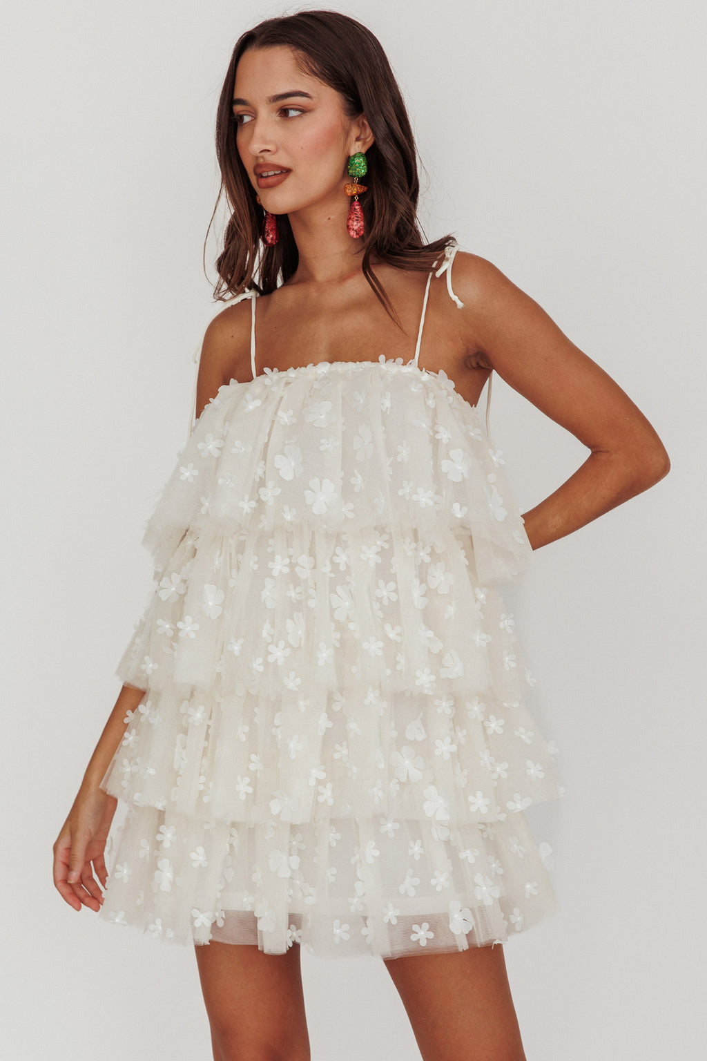 Tomorrow Tiered Ruffle Mini Dress Cream by Selfie Leslie Australia