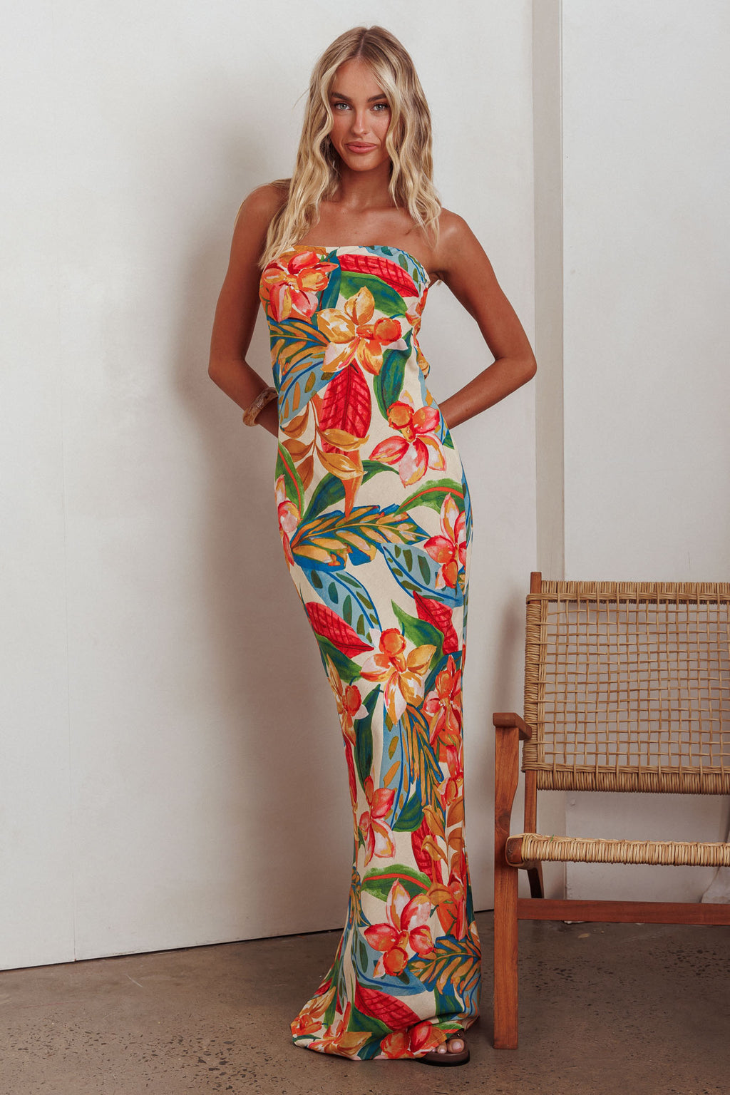 Bird Of Paradise Tied Cowl Back Maxi Dress Botanical by Selfie Leslie Australia