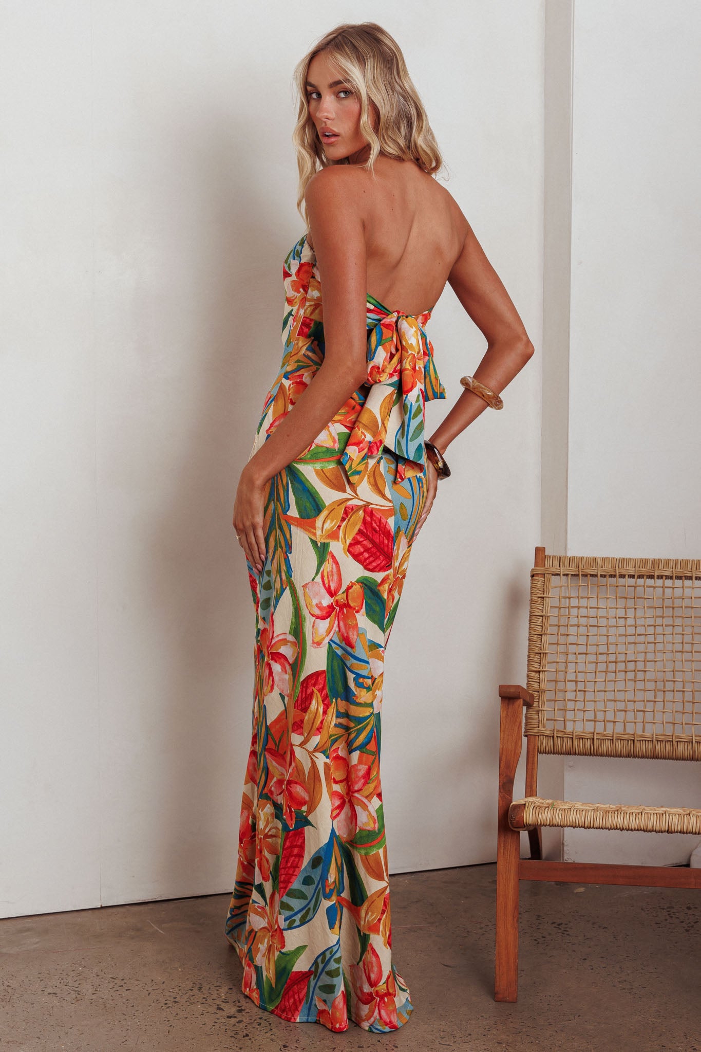 Bird Of Paradise Tied Cowl Back Maxi Dress Botanical by Selfie Leslie Australia