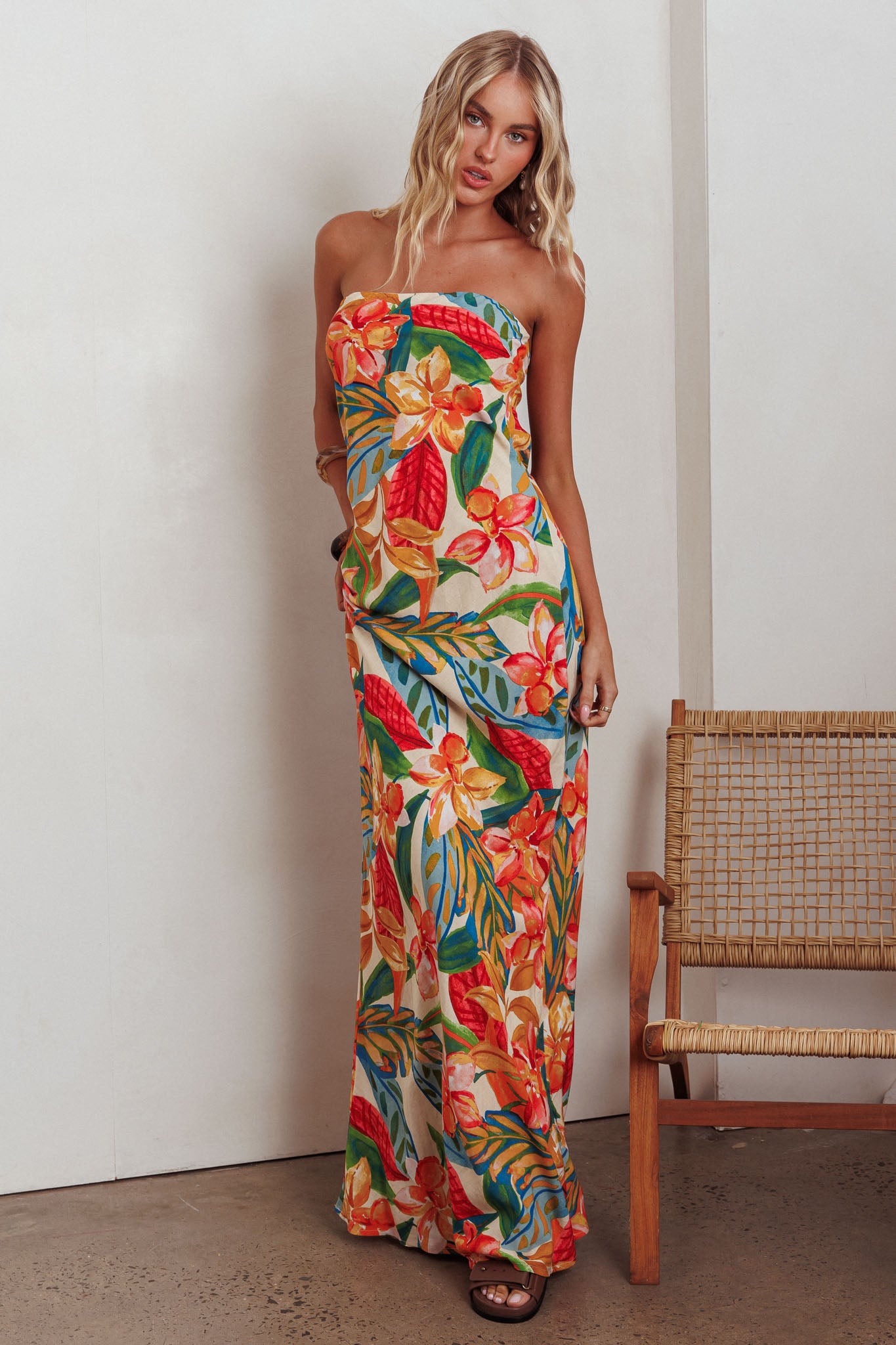 Bird Of Paradise Tied Cowl Back Maxi Dress Botanical by Selfie Leslie Australia