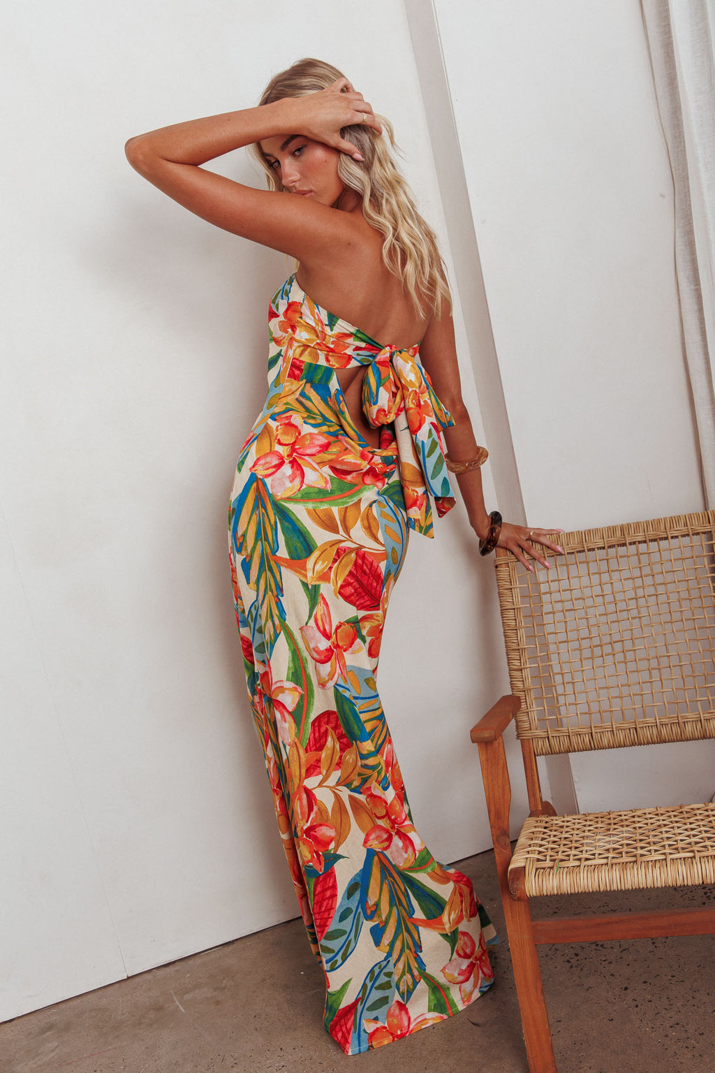 Bird Of Paradise Tied Cowl Back Maxi Dress Botanical by Selfie Leslie Australia