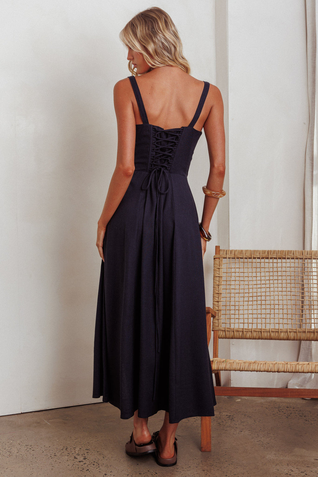 Zaira Tied Bust Lace-Up Maxi Dress Navy by Selfie Leslie Australia