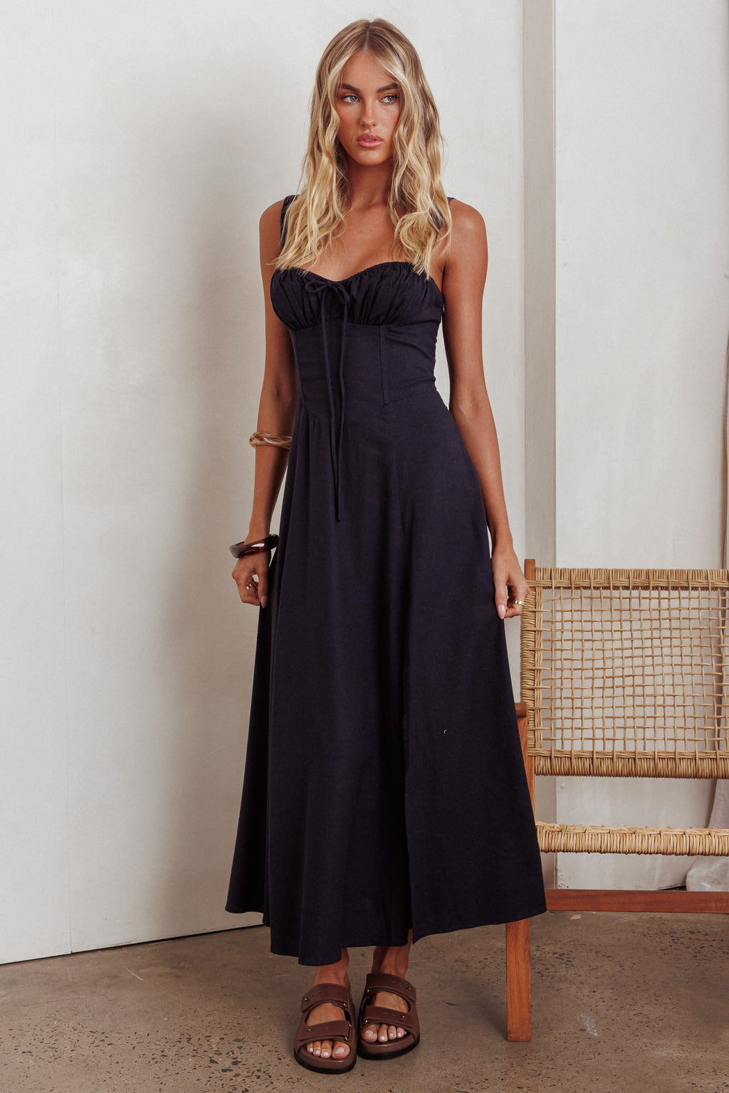 Zaira Tied Bust Lace-Up Maxi Dress Navy by Selfie Leslie Australia