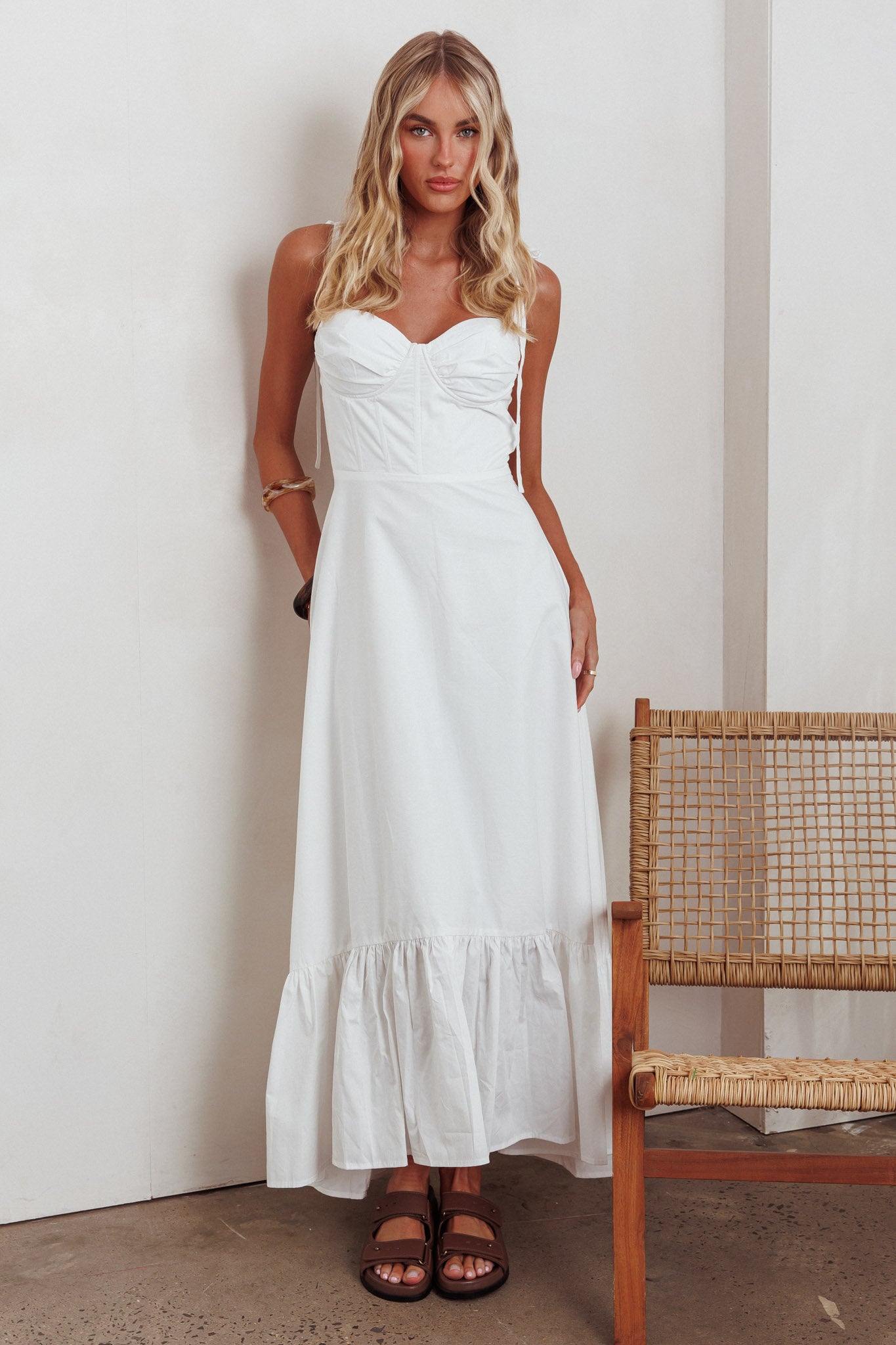 Anntonia Tied Shoulder Maxi Dress White by Selfie Leslie Australia