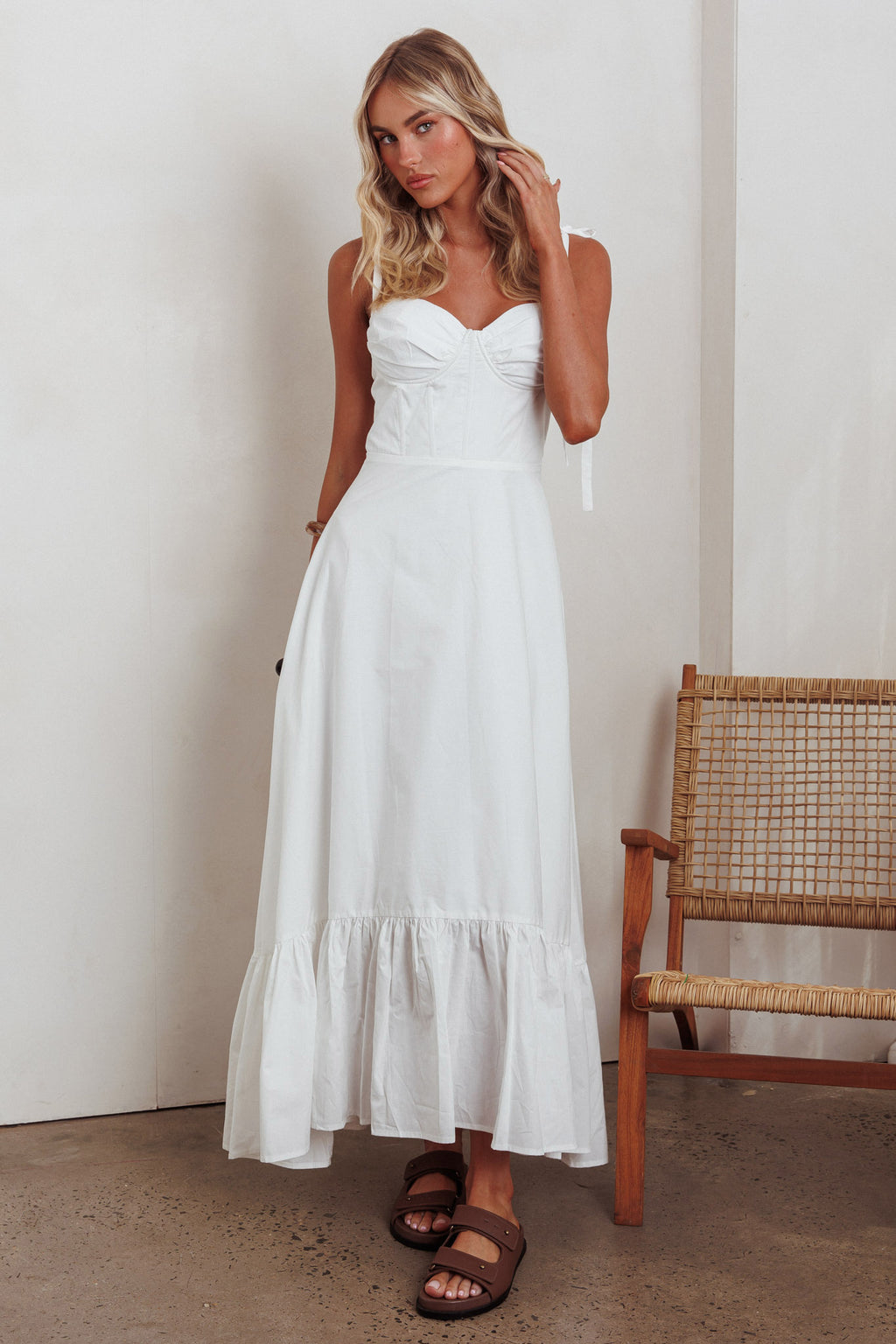 Anntonia Tied Shoulder Maxi Dress White by Selfie Leslie Australia
