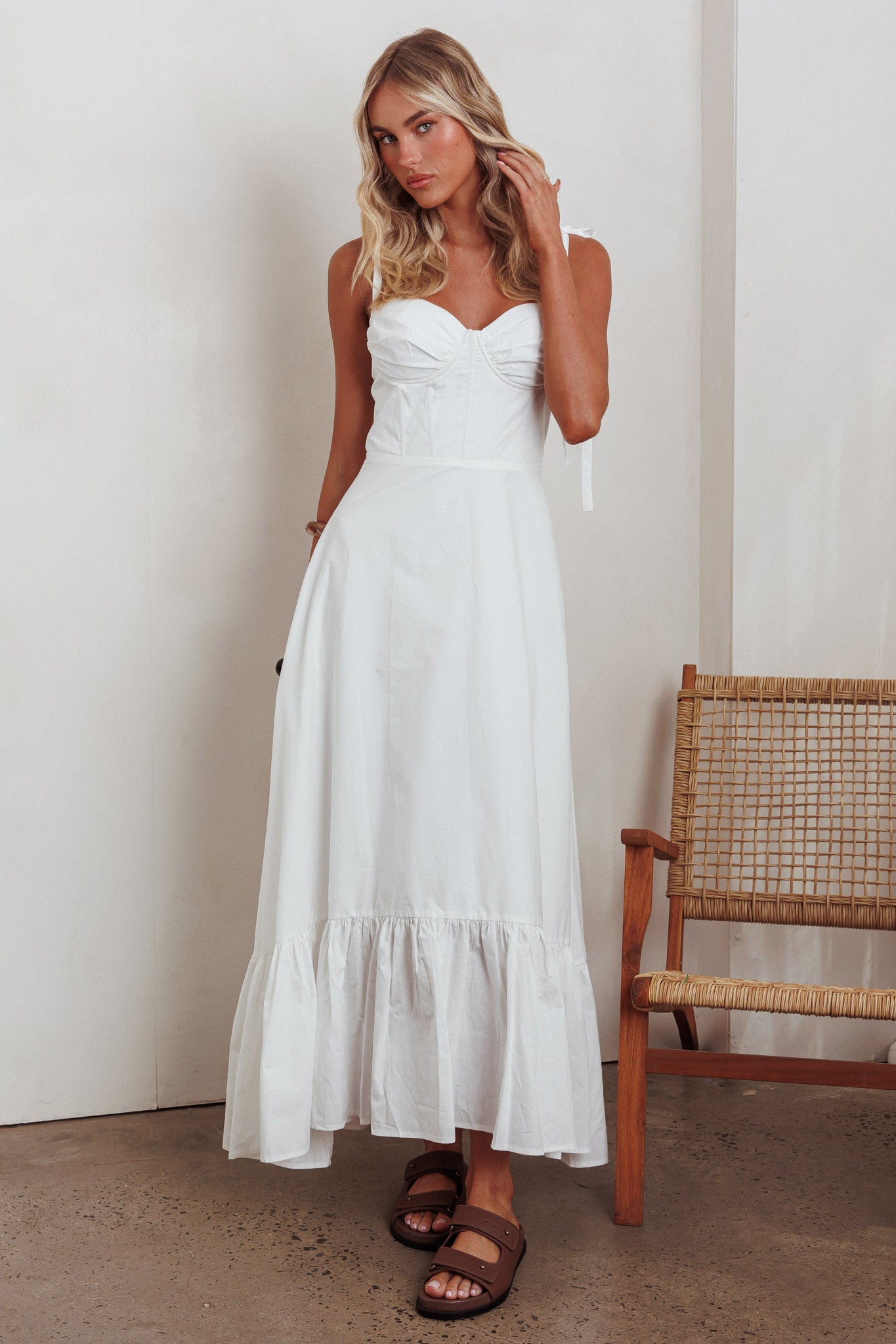 Anntonia Tied Shoulder Maxi Dress White by Selfie Leslie Australia