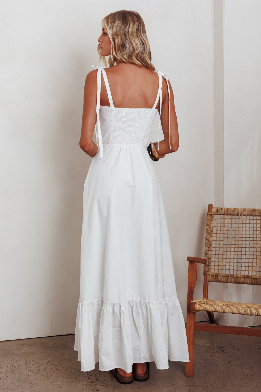 Anntonia Tied Shoulder Maxi Dress White by Selfie Leslie Australia