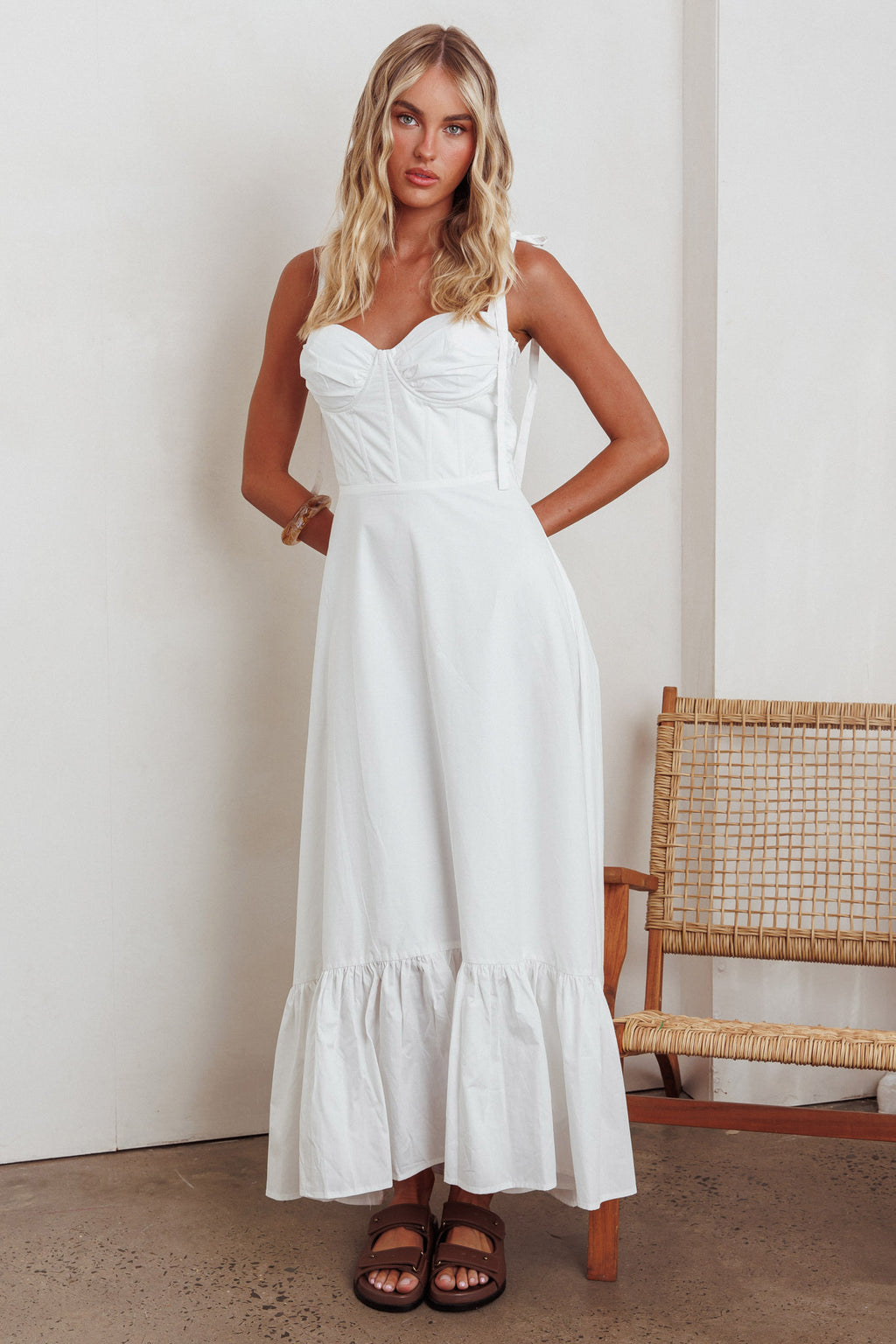Anntonia Tied Shoulder Maxi Dress White by Selfie Leslie Australia