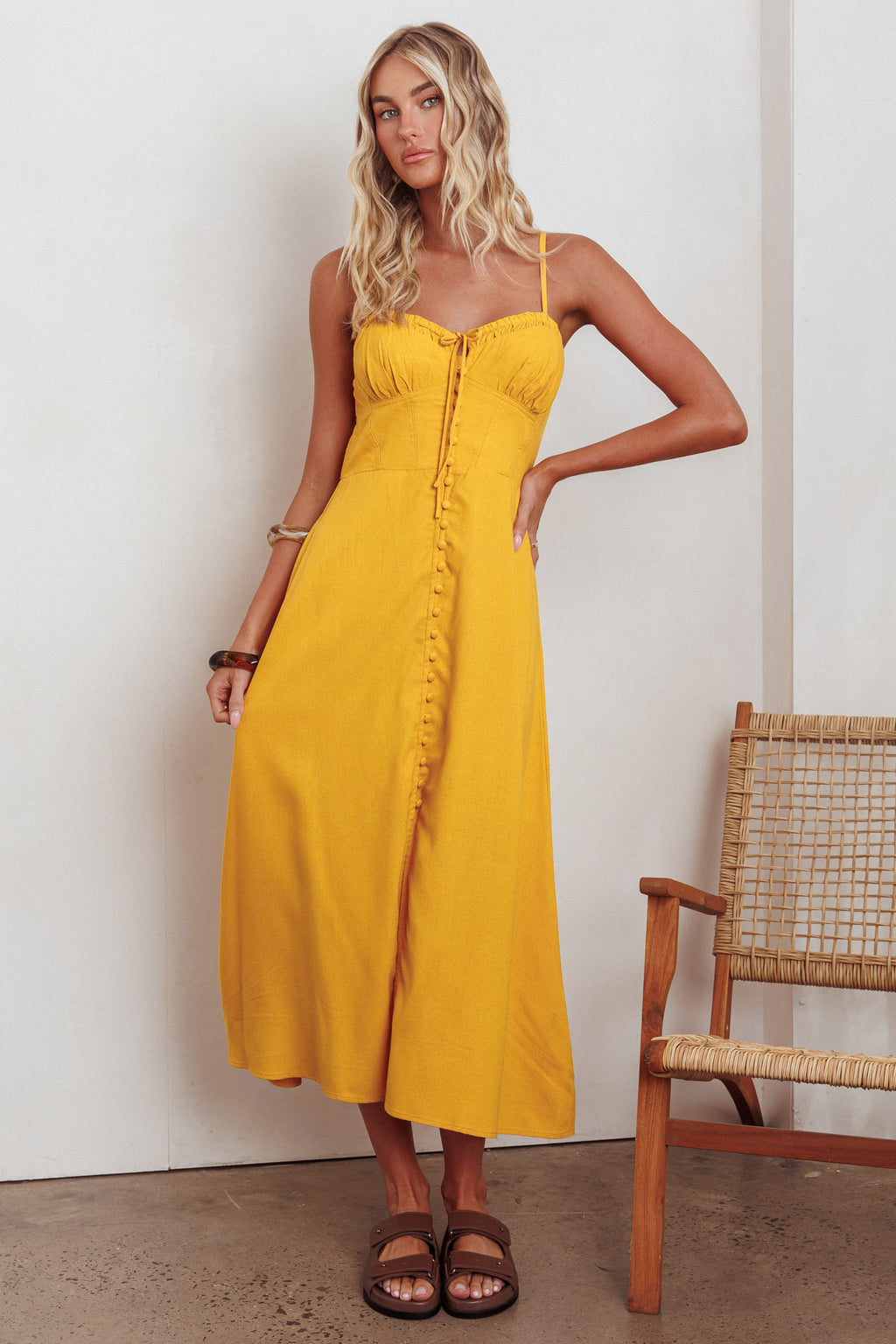 Back Together Button Front Midi Dress Marigold by Selfie Leslie Australia