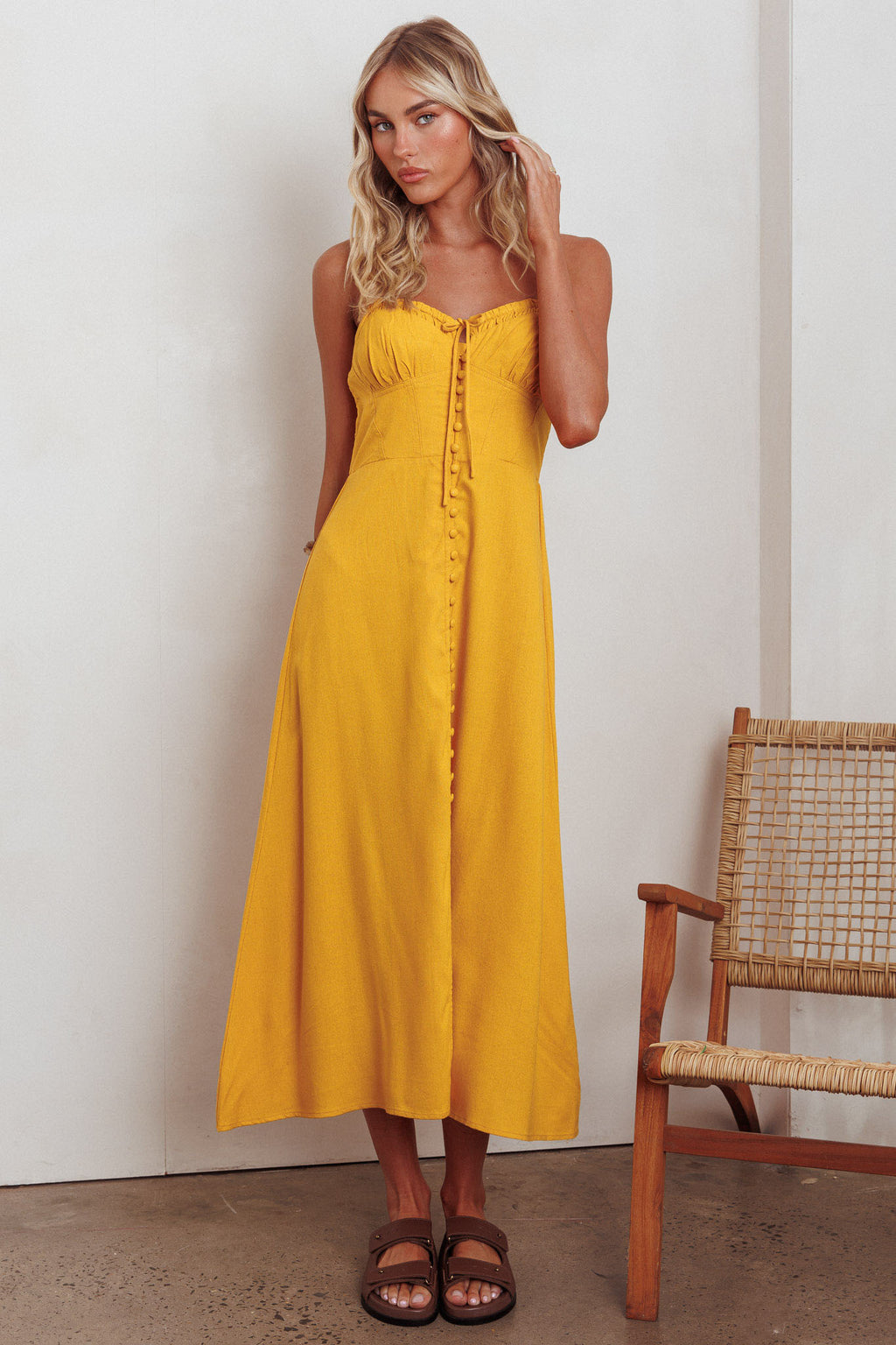 Back Together Button Front Midi Dress Marigold by Selfie Leslie Australia
