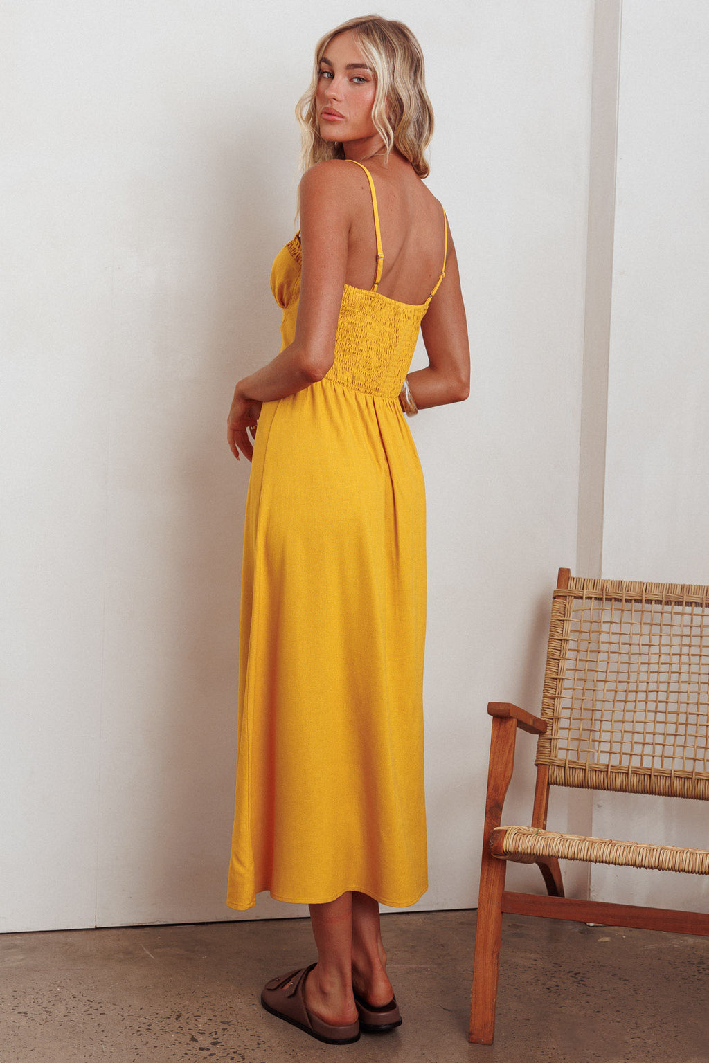 Back Together Button Front Midi Dress Marigold by Selfie Leslie Australia