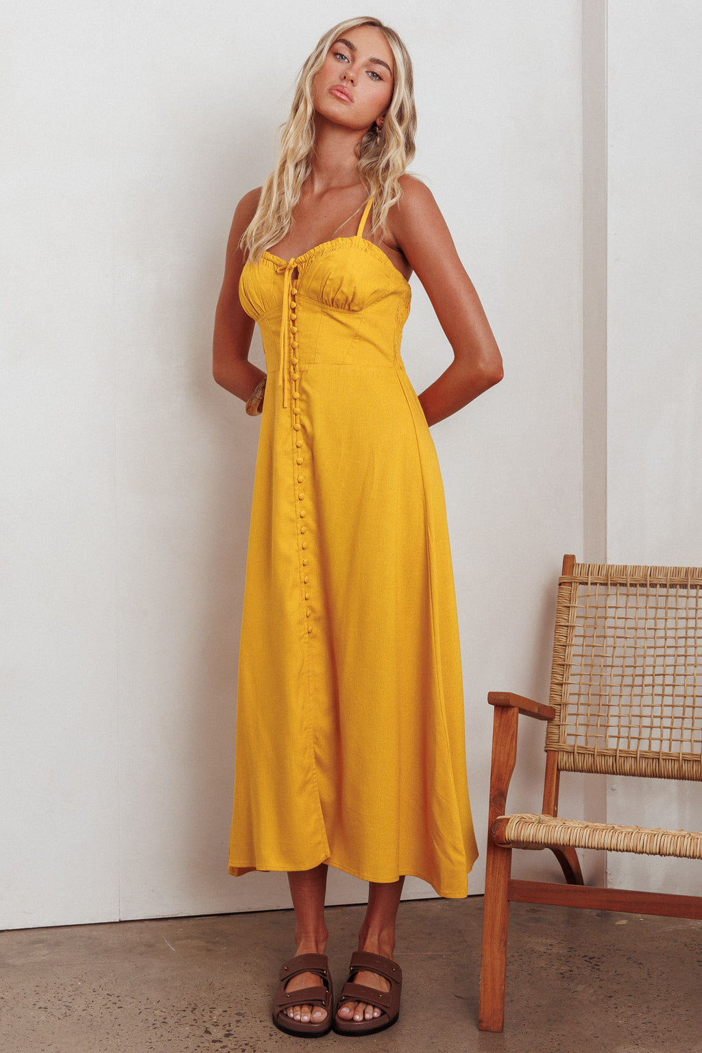Back Together Button Front Midi Dress Marigold by Selfie Leslie Australia