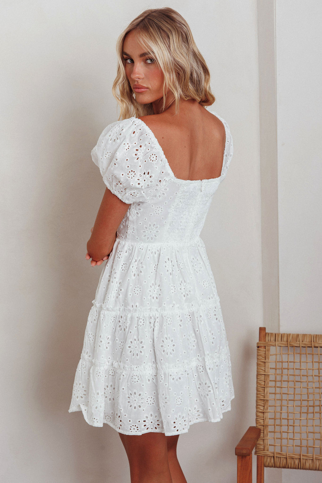 Home Sweet Home Eyelet Mini Dress White by Selfie Leslie Australia