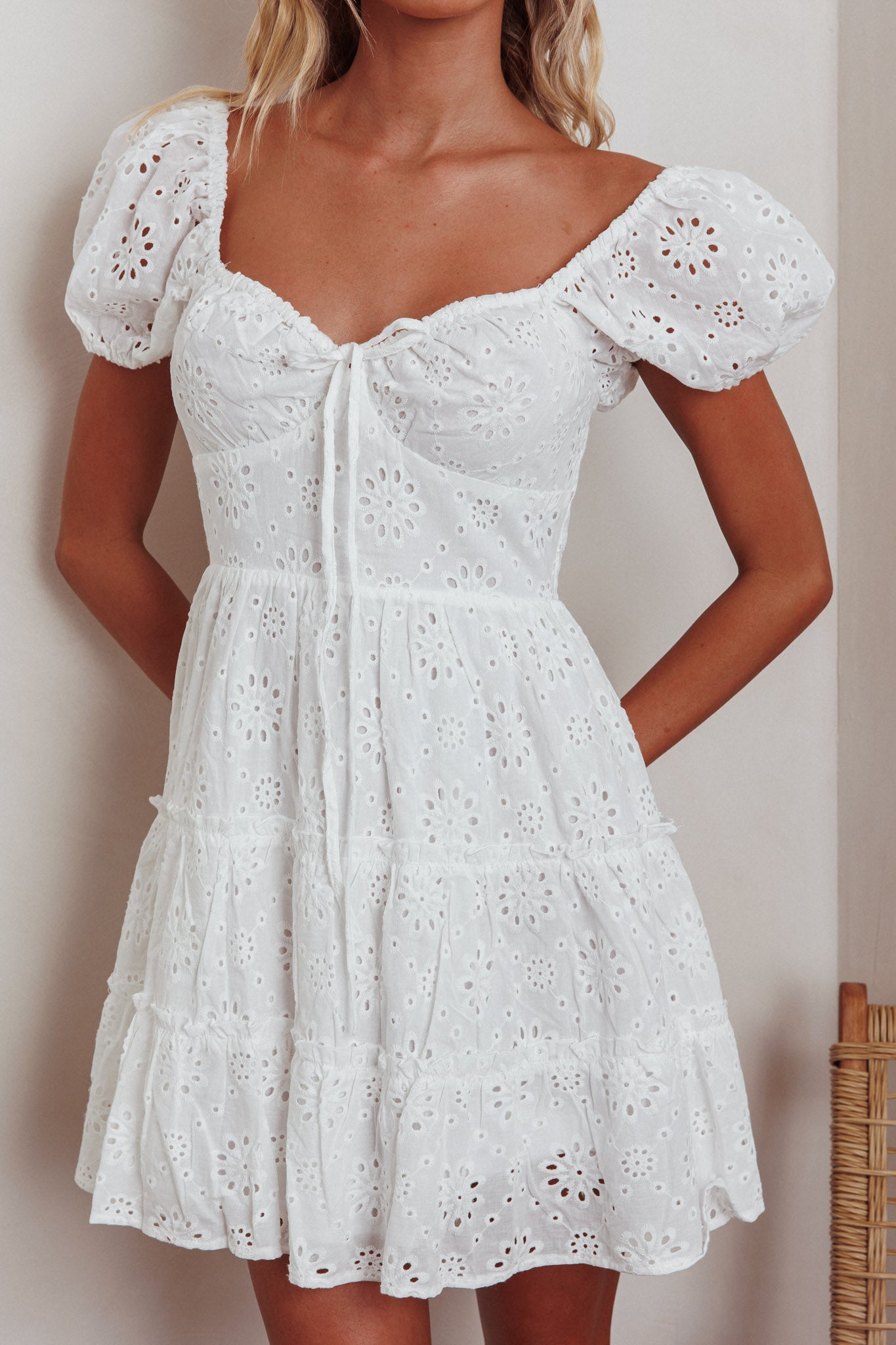 Home Sweet Home Eyelet Mini Dress White by Selfie Leslie Australia