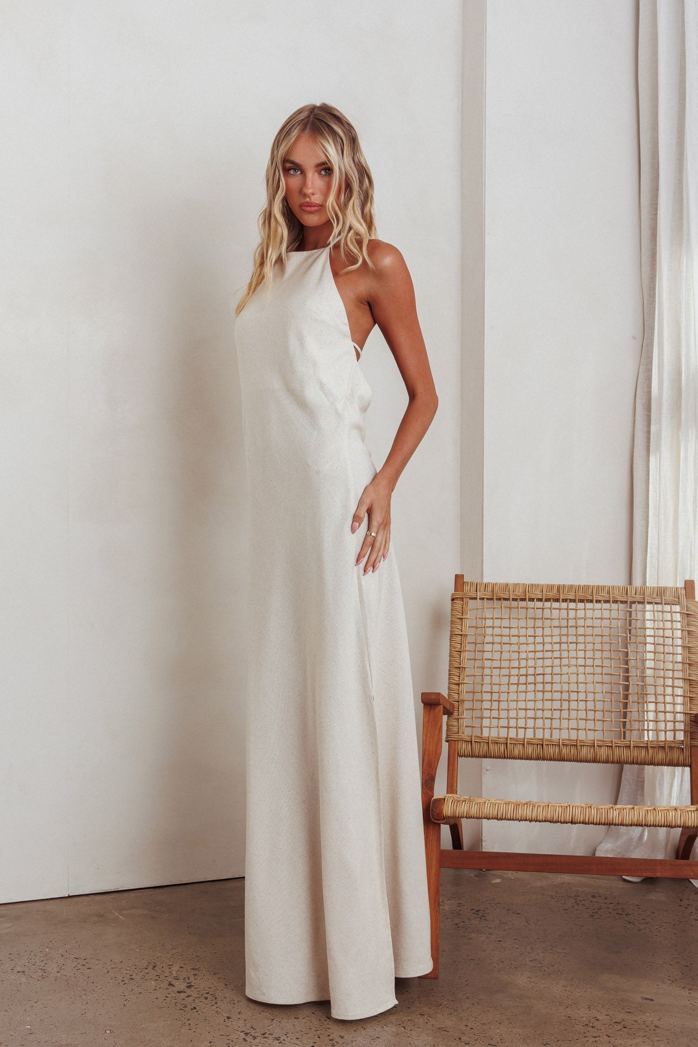 Gracie Halter Tied Back Maxi Dress Oatmeal by Selfie Leslie Australia