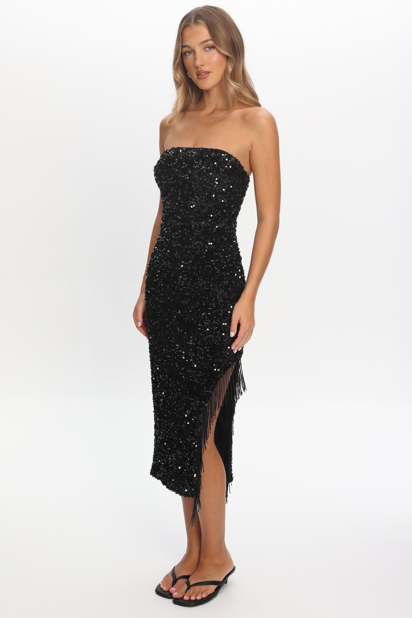 sequin midi dress australia Helsi - Leslie Sequin Midi Dress - Gold Platinum