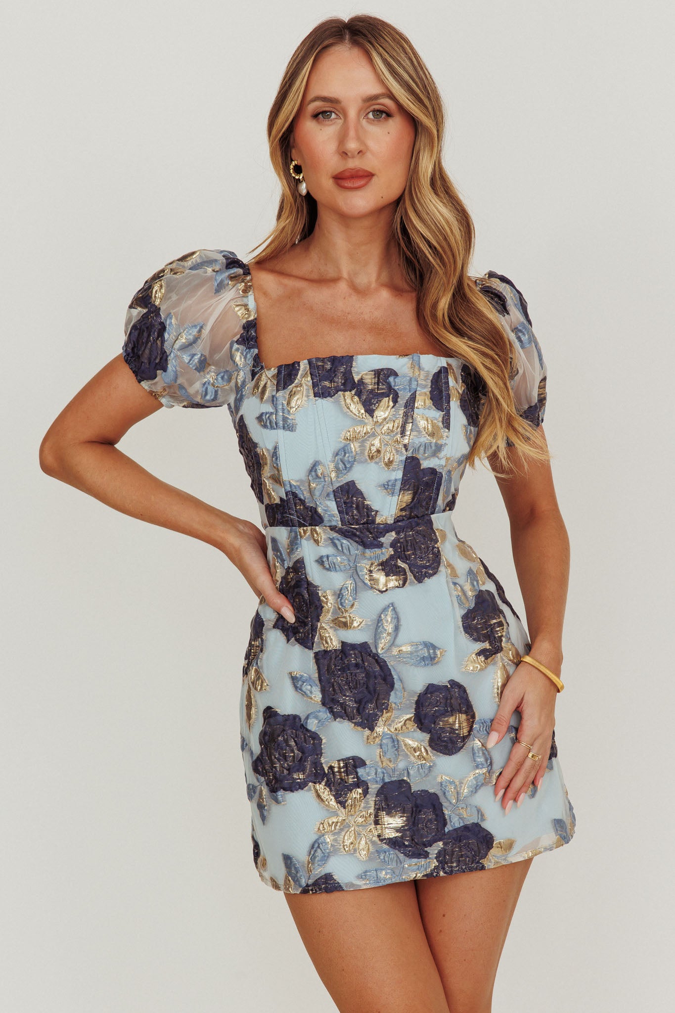 Love To Dream Puff Sleeves Mini Dress Blue by Selfie Leslie Australia