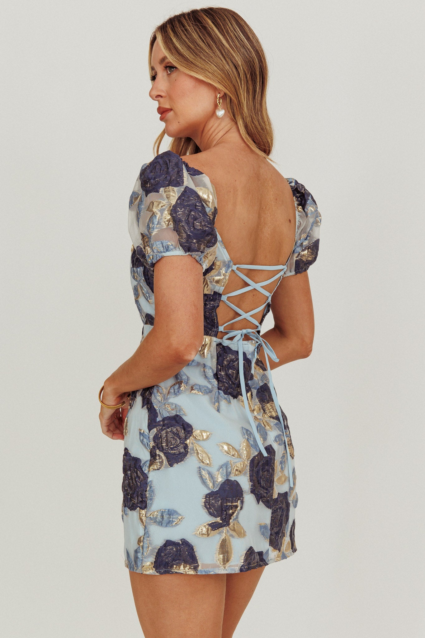 Love To Dream Puff Sleeves Mini Dress Blue by Selfie Leslie Australia