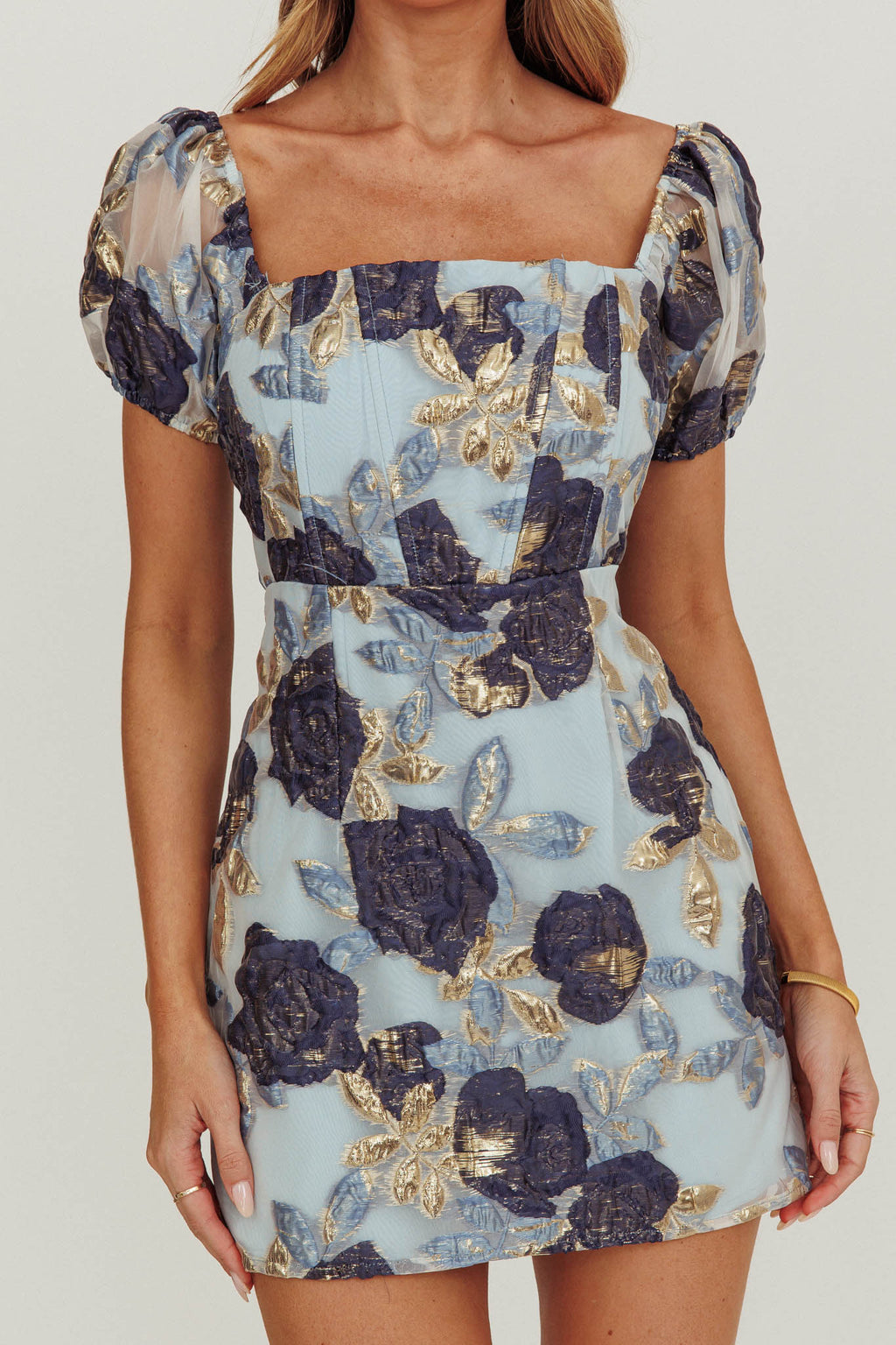 Love To Dream Puff Sleeves Mini Dress Blue by Selfie Leslie Australia