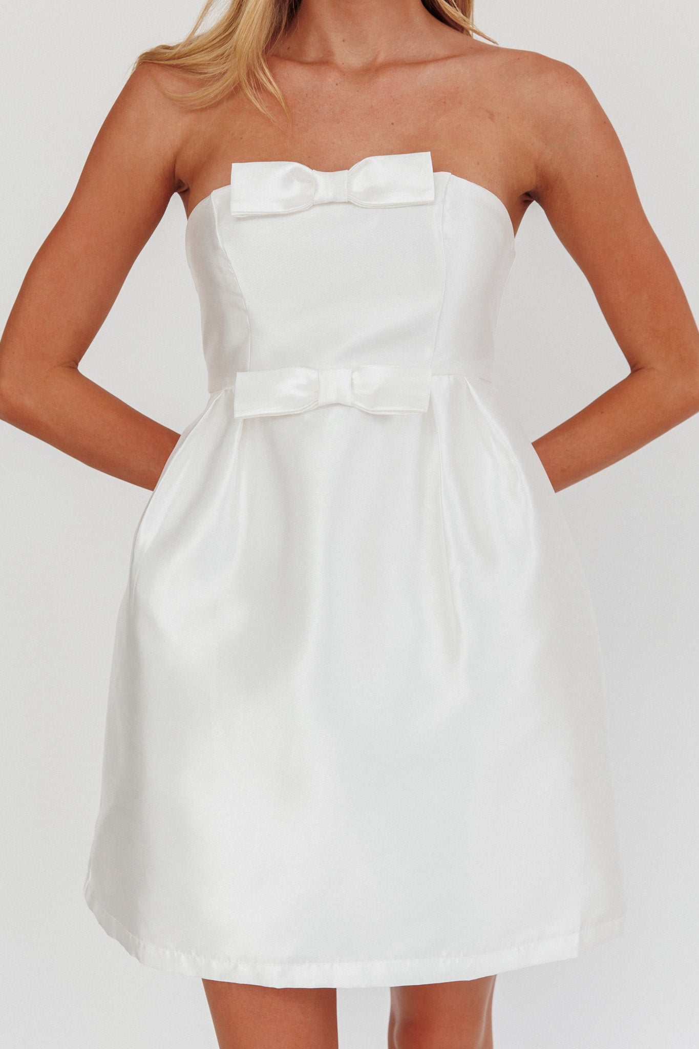 Waylon Double Bow Mini Dress Off White by Selfie Leslie Australia