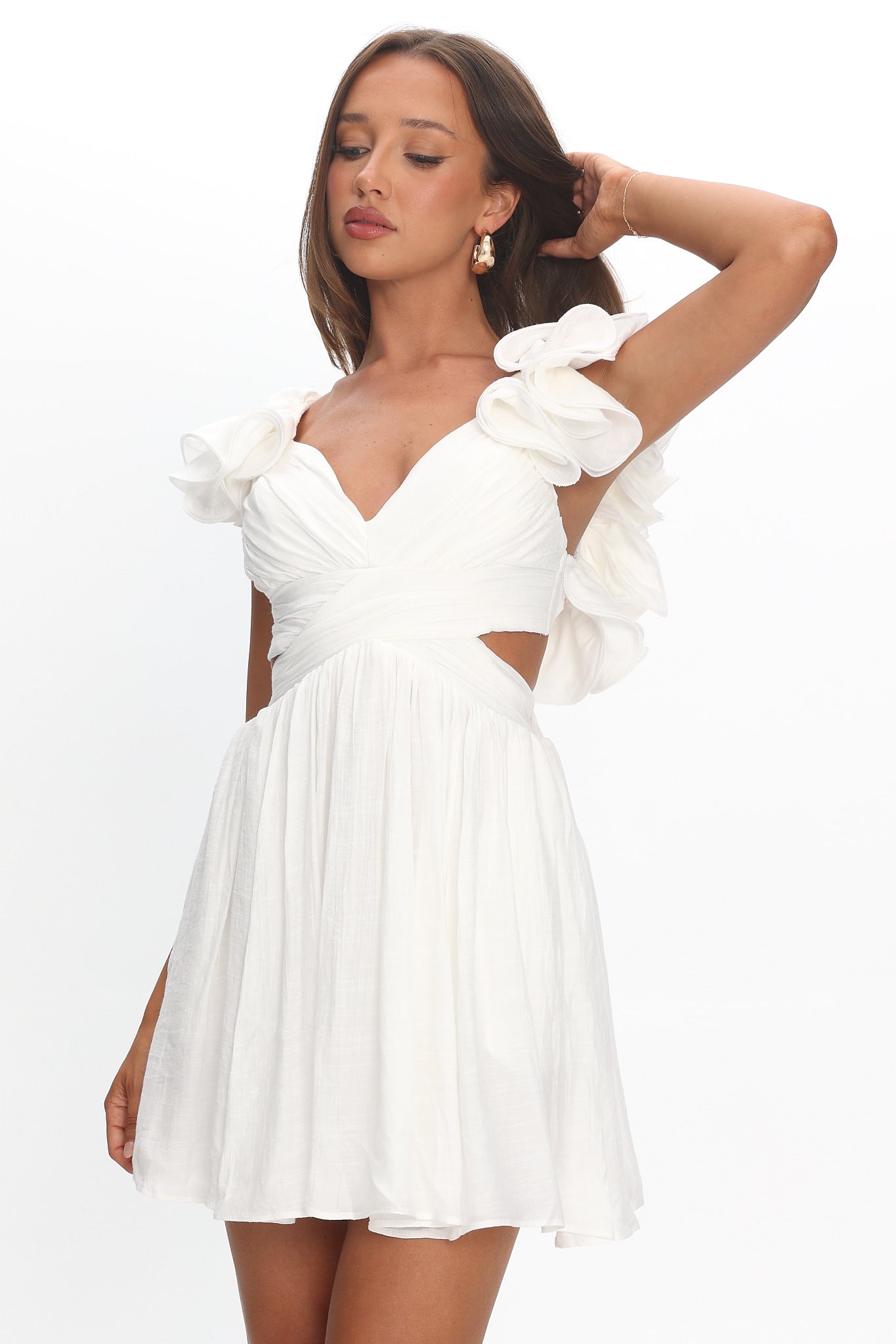 Adagio Lace-Up Back Mini Dress Off White by Selfie Leslie Australia