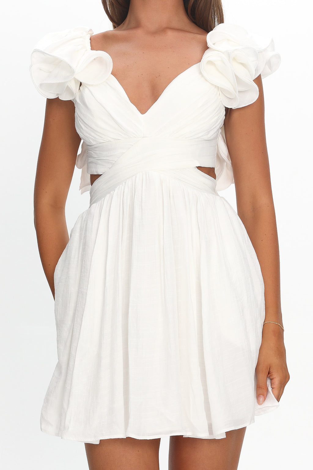 Adagio Lace-Up Back Mini Dress Off White by Selfie Leslie Australia