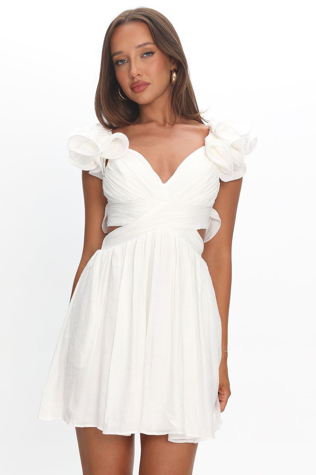 Adagio Lace-Up Back Mini Dress Off White by Selfie Leslie Australia