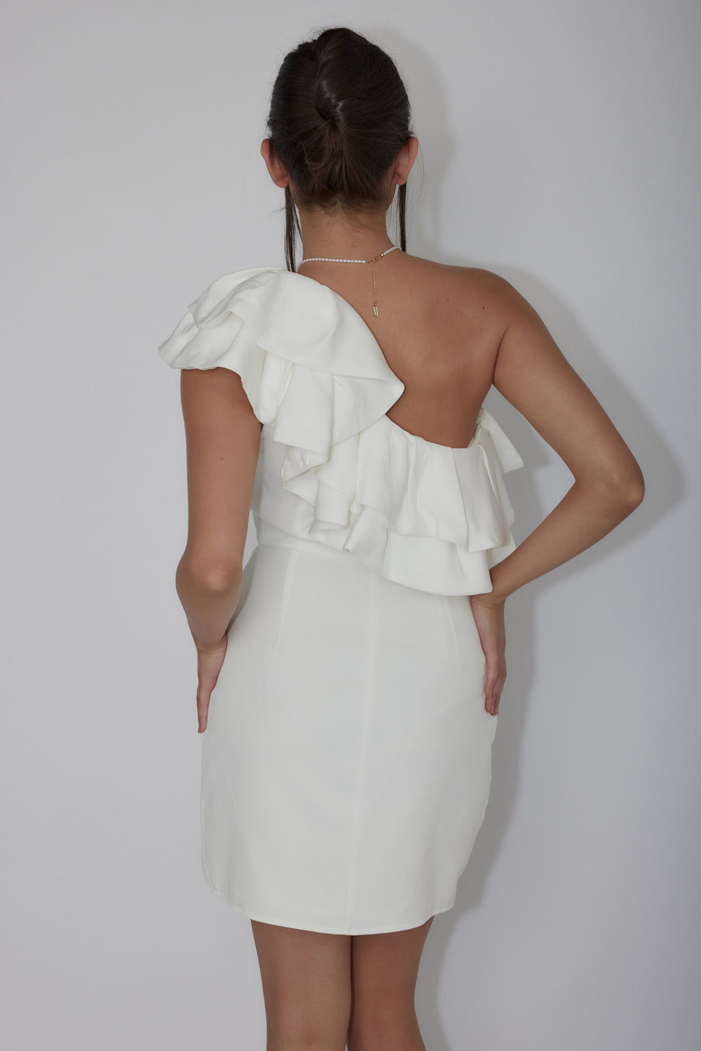 Midnight Star One-Shoulder Ruffle Mini Dress Off White by Selfie Leslie Australia