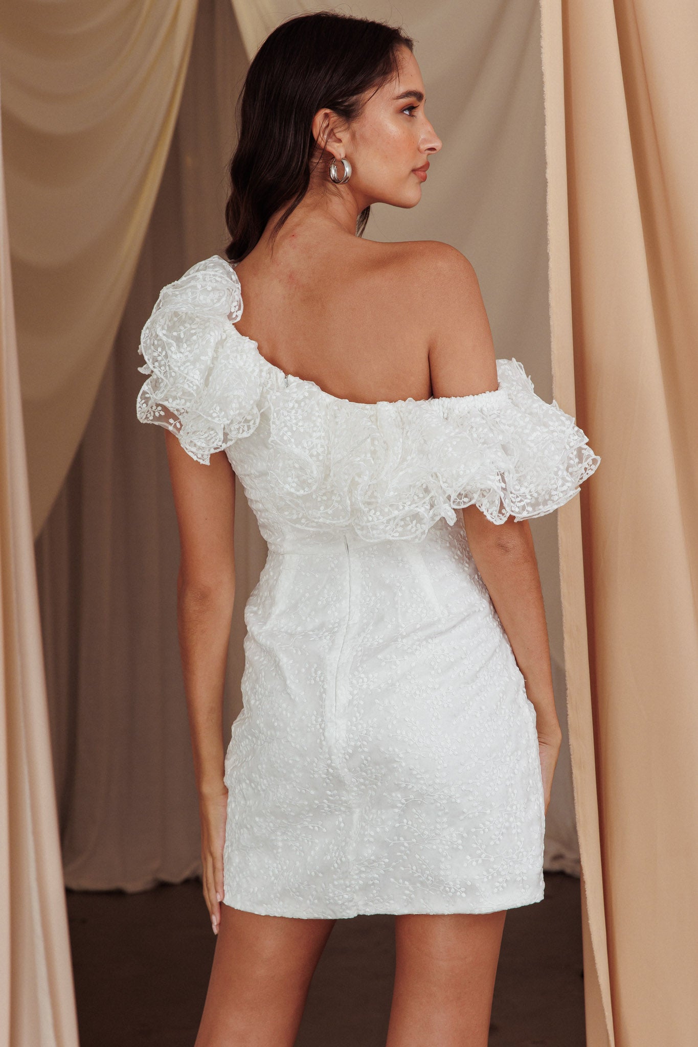 Hollyn One-Shoulder Ruffle Mini Dress White by Selfie Leslie Australia