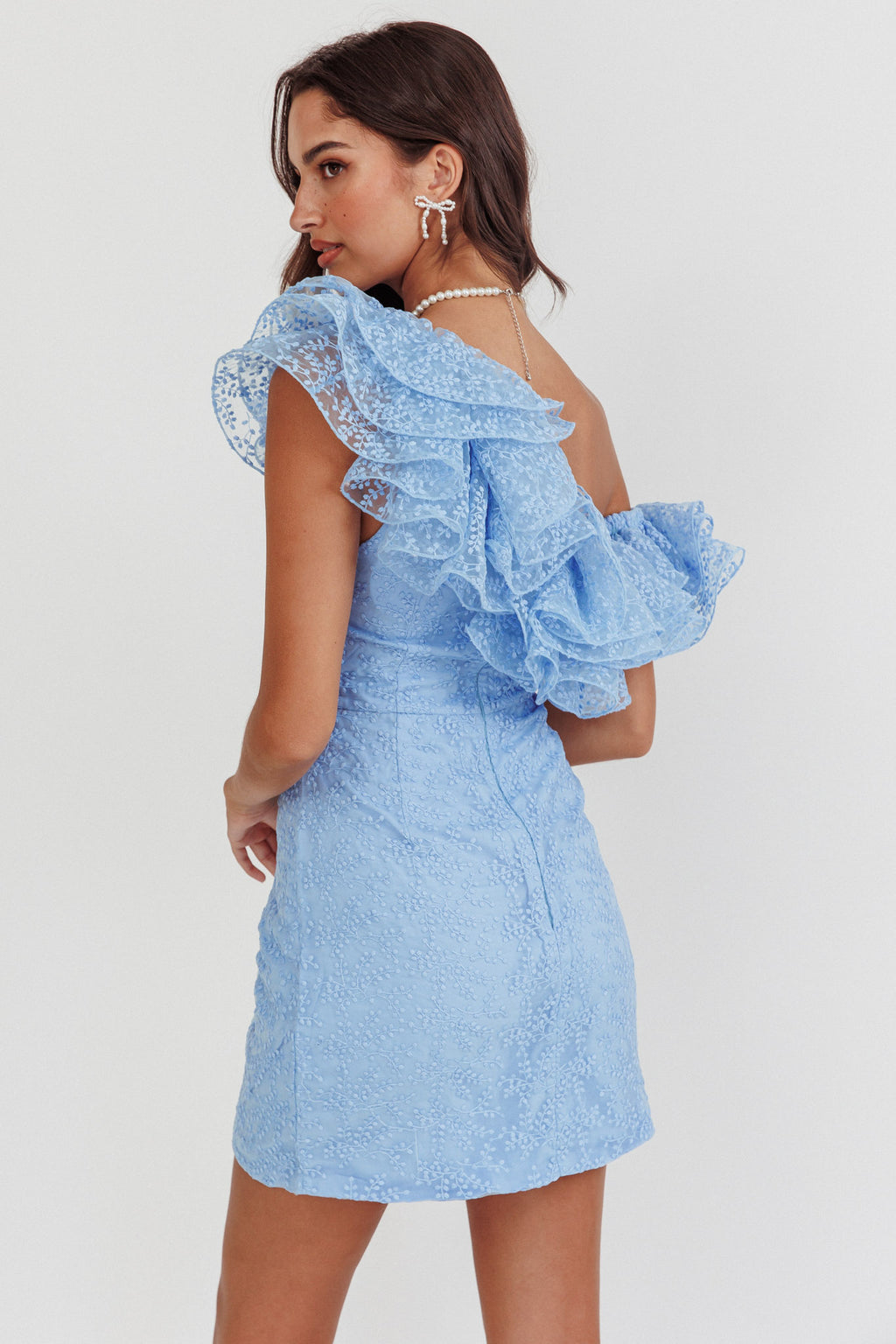 Hollyn One-Shoulder Ruffle Mini Dress Baby Blue by Selfie Leslie Australia