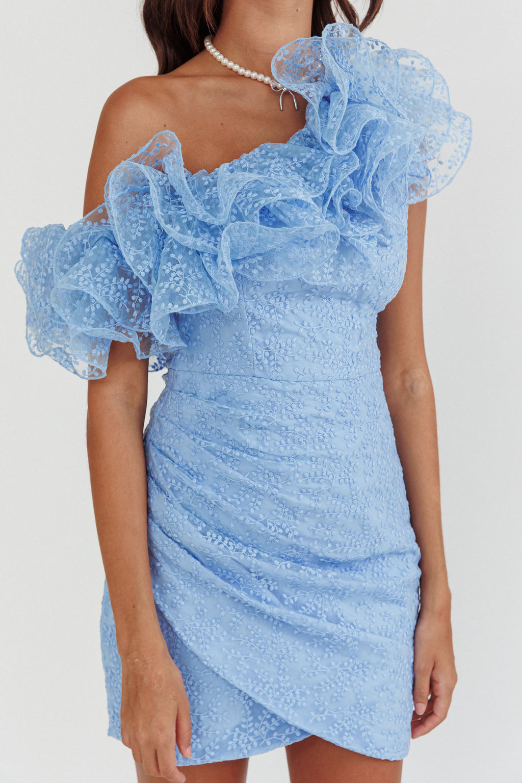 Hollyn One-Shoulder Ruffle Mini Dress Baby Blue by Selfie Leslie Australia