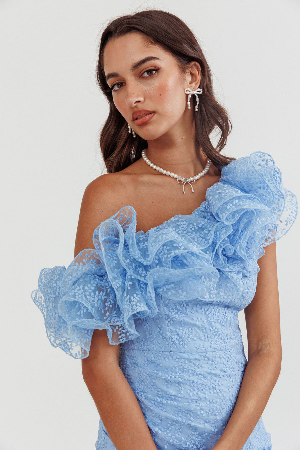 Hollyn One-Shoulder Ruffle Mini Dress Baby Blue by Selfie Leslie Australia