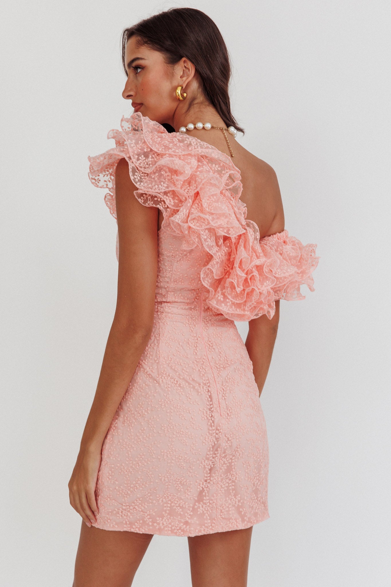 Hollyn One-Shoulder Ruffle Mini Dress Blush by Selfie Leslie Australia