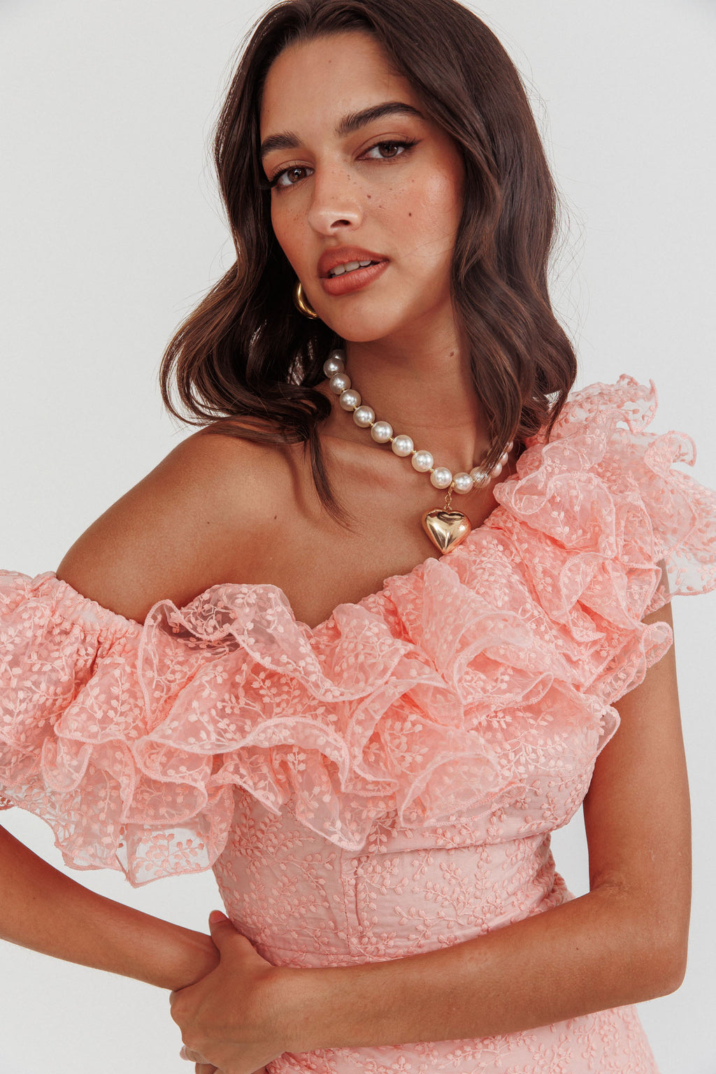 Hollyn One-Shoulder Ruffle Mini Dress Blush by Selfie Leslie Australia