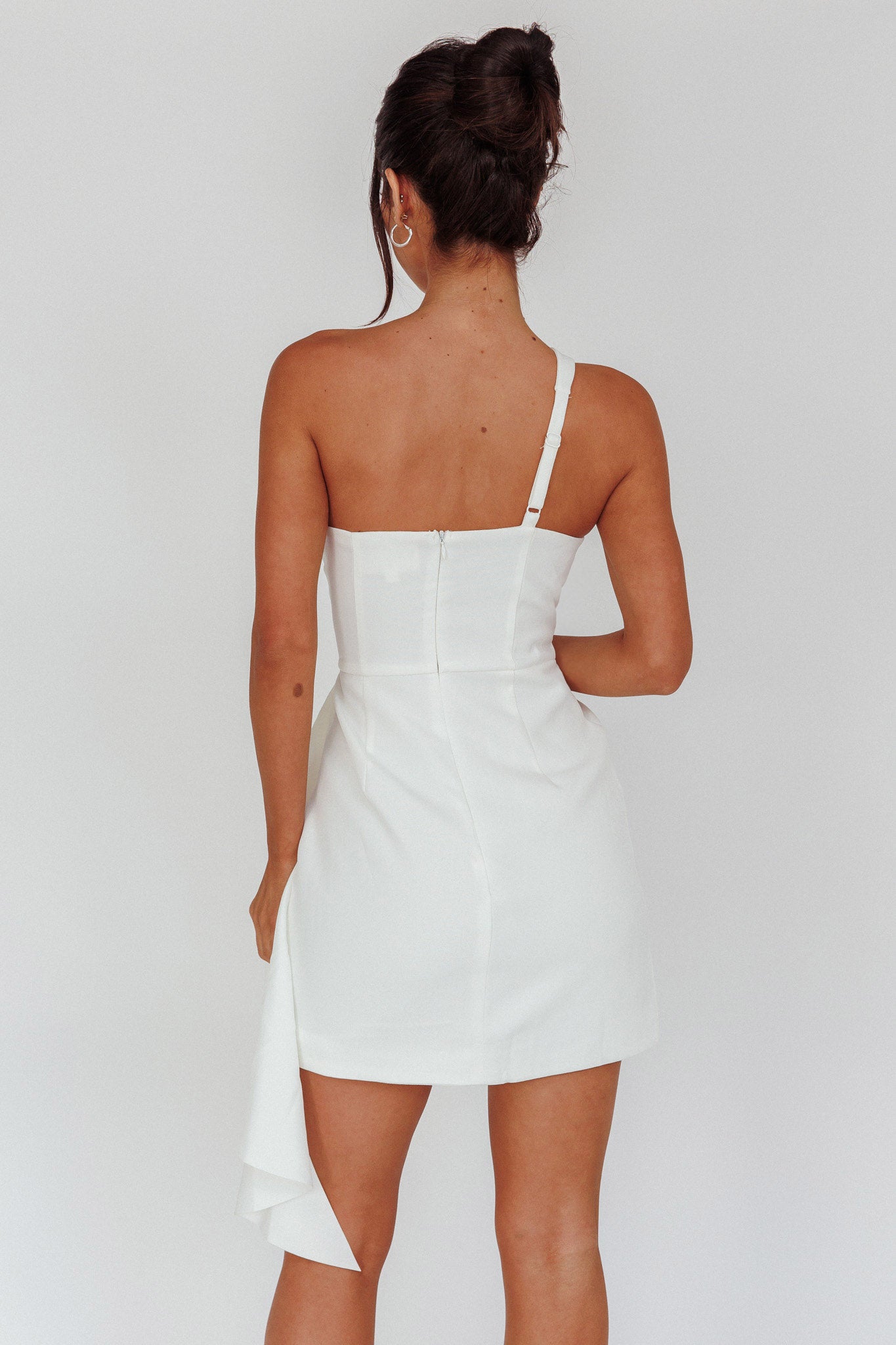 Lilleth One Shoulder Frill Feature Mini Dress White by Selfie Leslie Australia