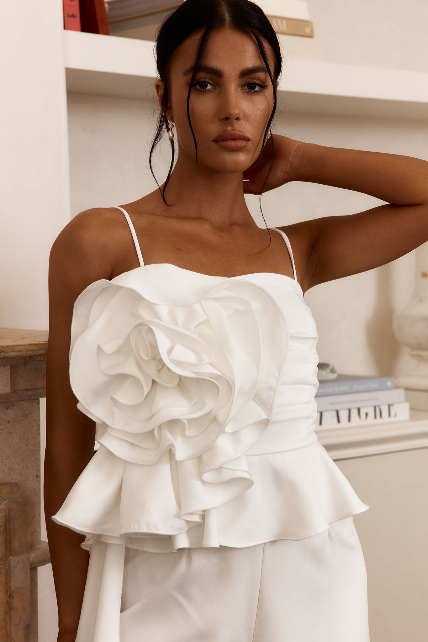 Fallon Ruffle Rose Cami Jumpsuit White by Selfie Leslie Australia