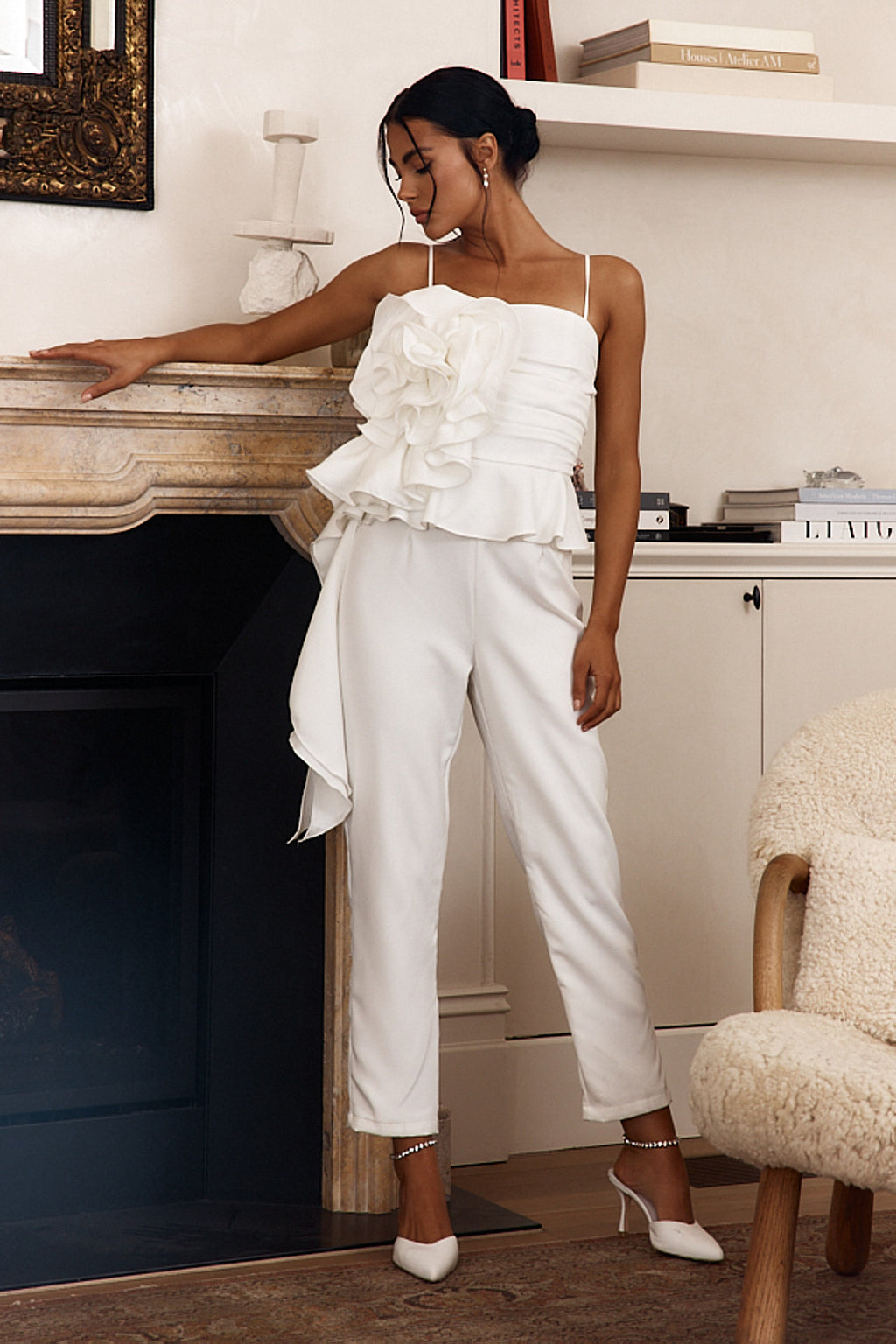 Fallon Ruffle Rose Cami Jumpsuit White by Selfie Leslie Australia