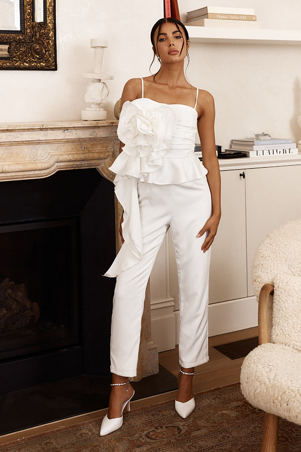 Fallon Ruffle Rose Cami Jumpsuit White by Selfie Leslie Australia