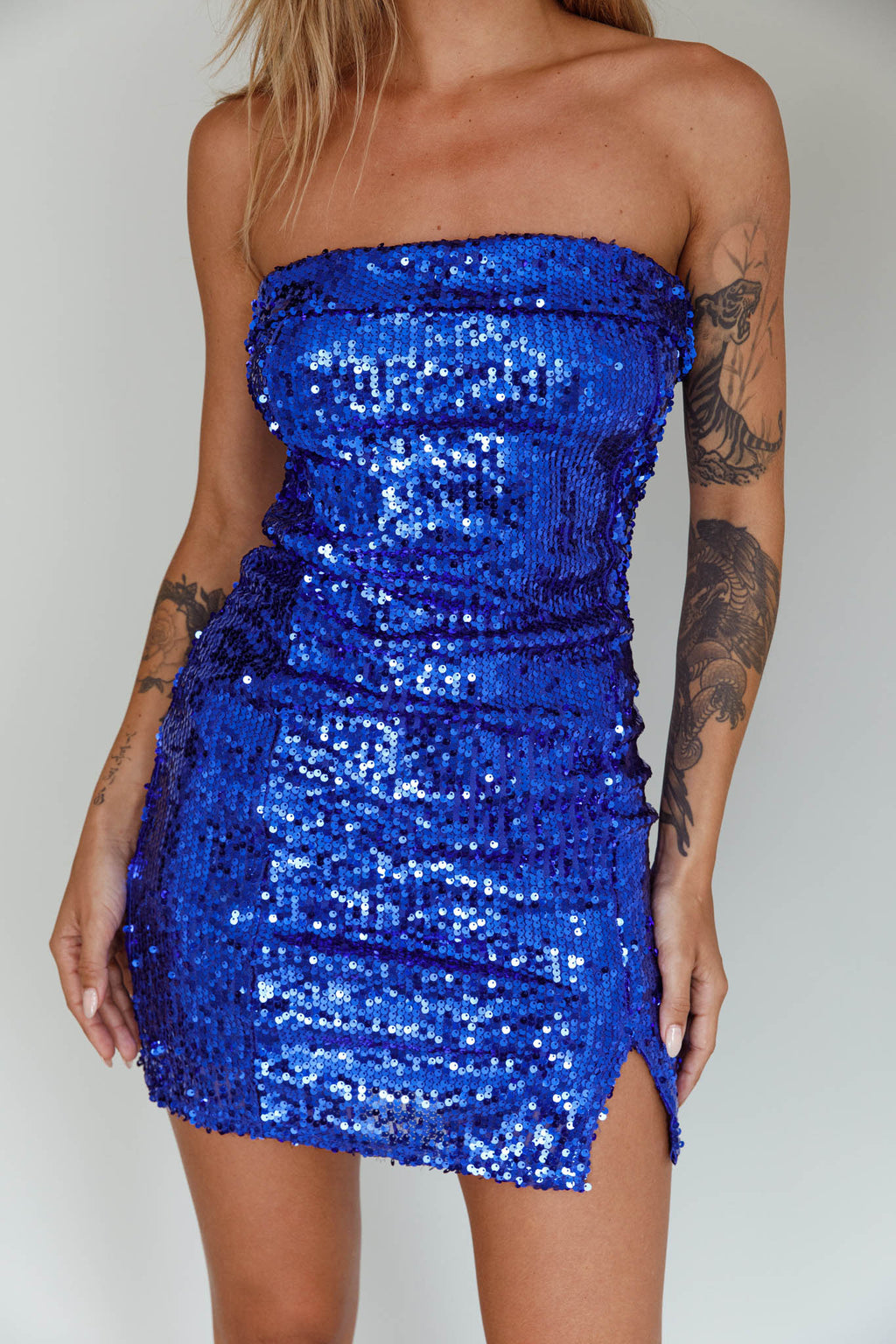 Drive Me Crazy Sequin Mini Dress Blue by Selfie Leslie Australia