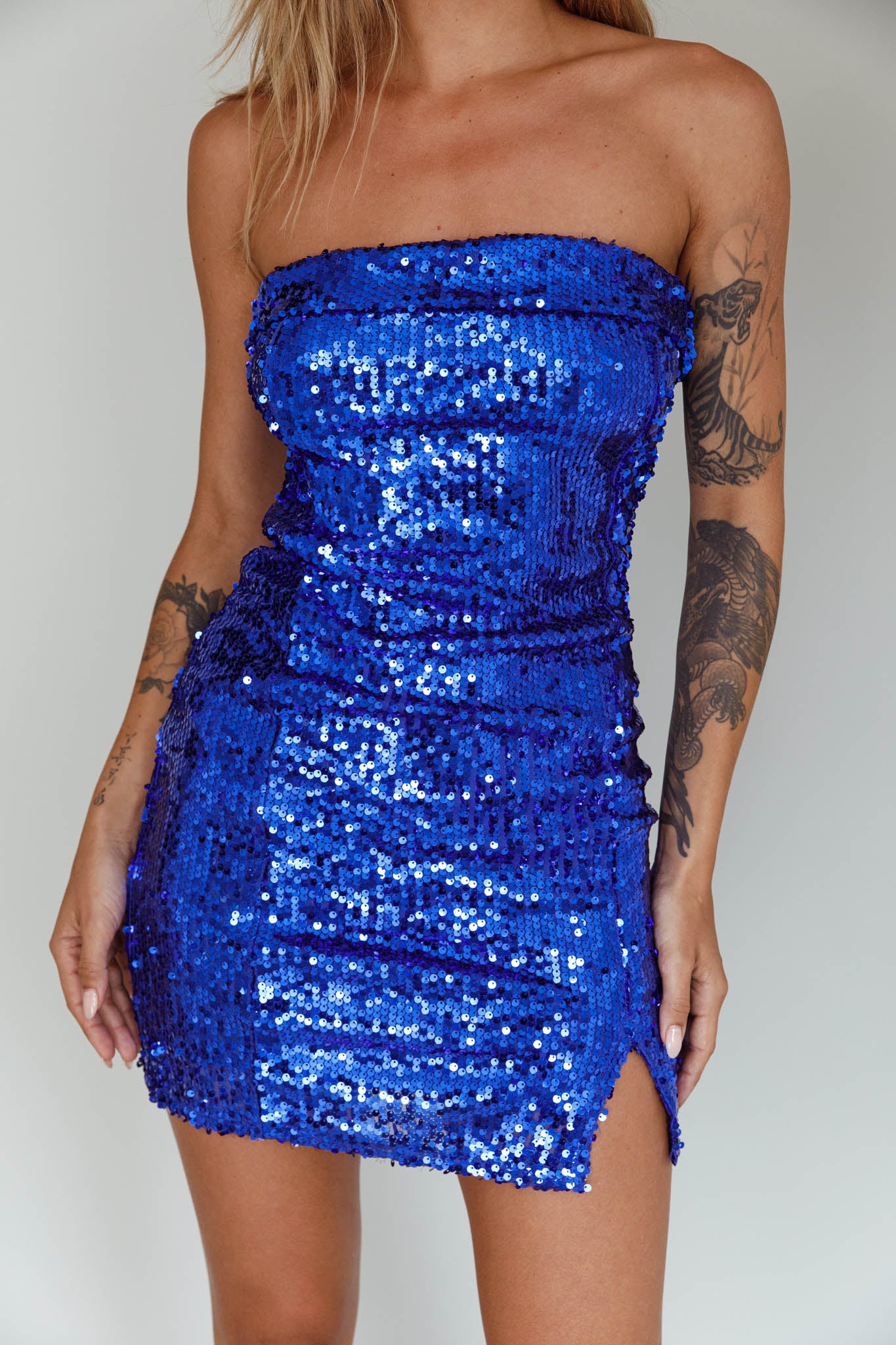 Drive Me Crazy Sequin Mini Dress Blue by Selfie Leslie Australia