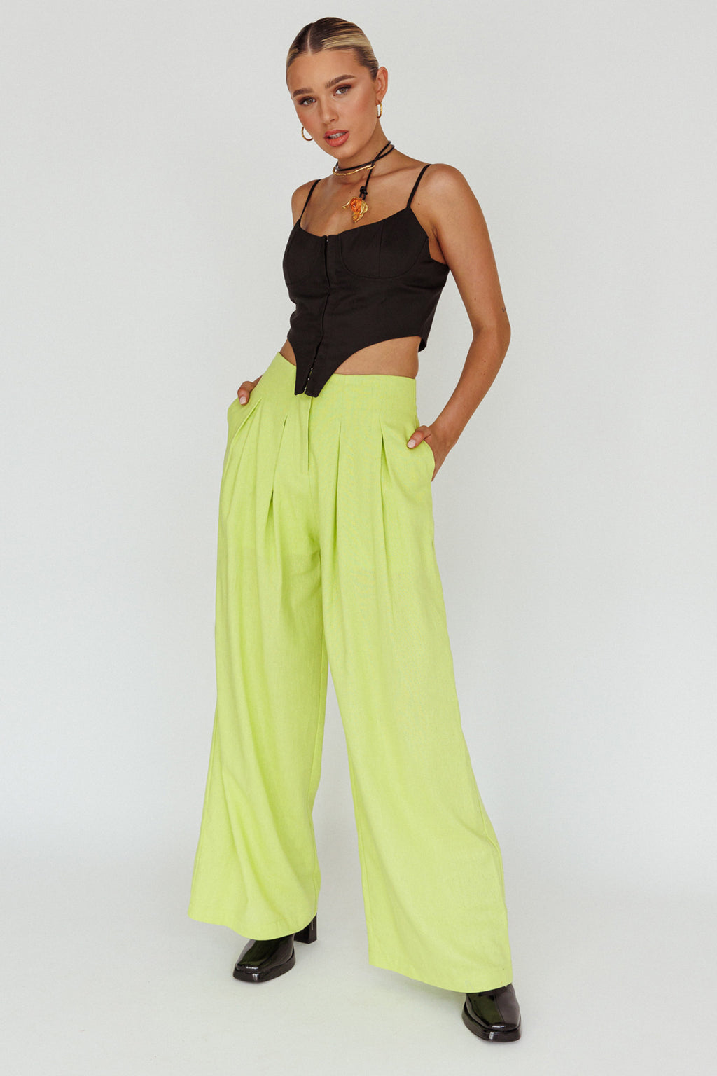 Sloan Side Pocket Trouser Pants Lime by Selfie Leslie Australia
