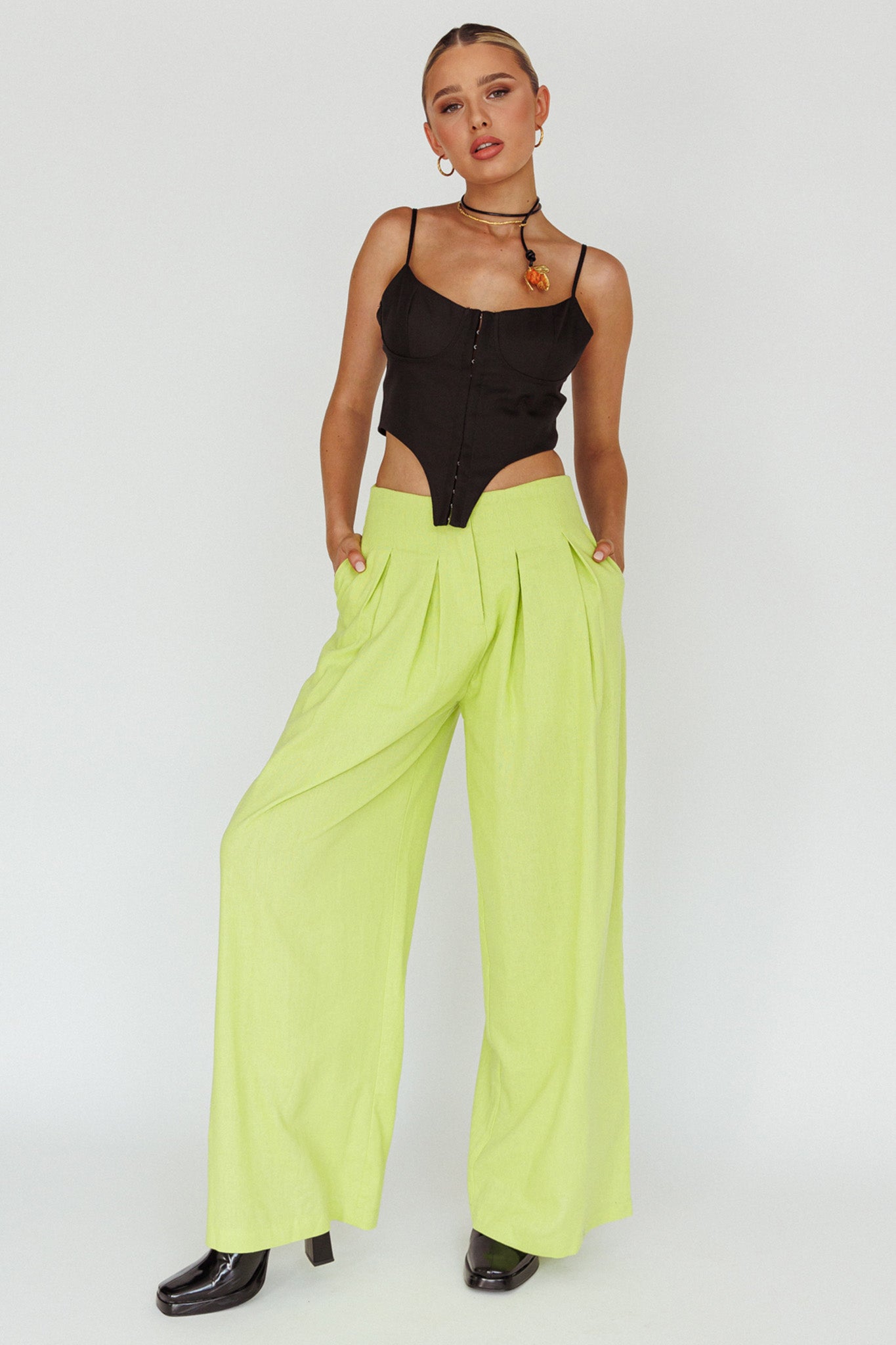 Sloan Side Pocket Trouser Pants Lime by Selfie Leslie Australia