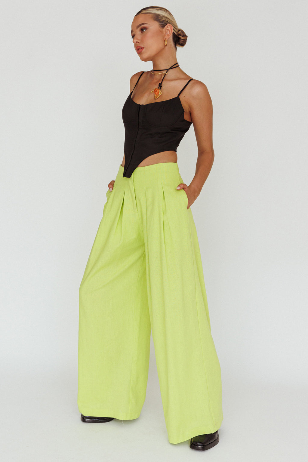 Sloan Side Pocket Trouser Pants Lime by Selfie Leslie Australia