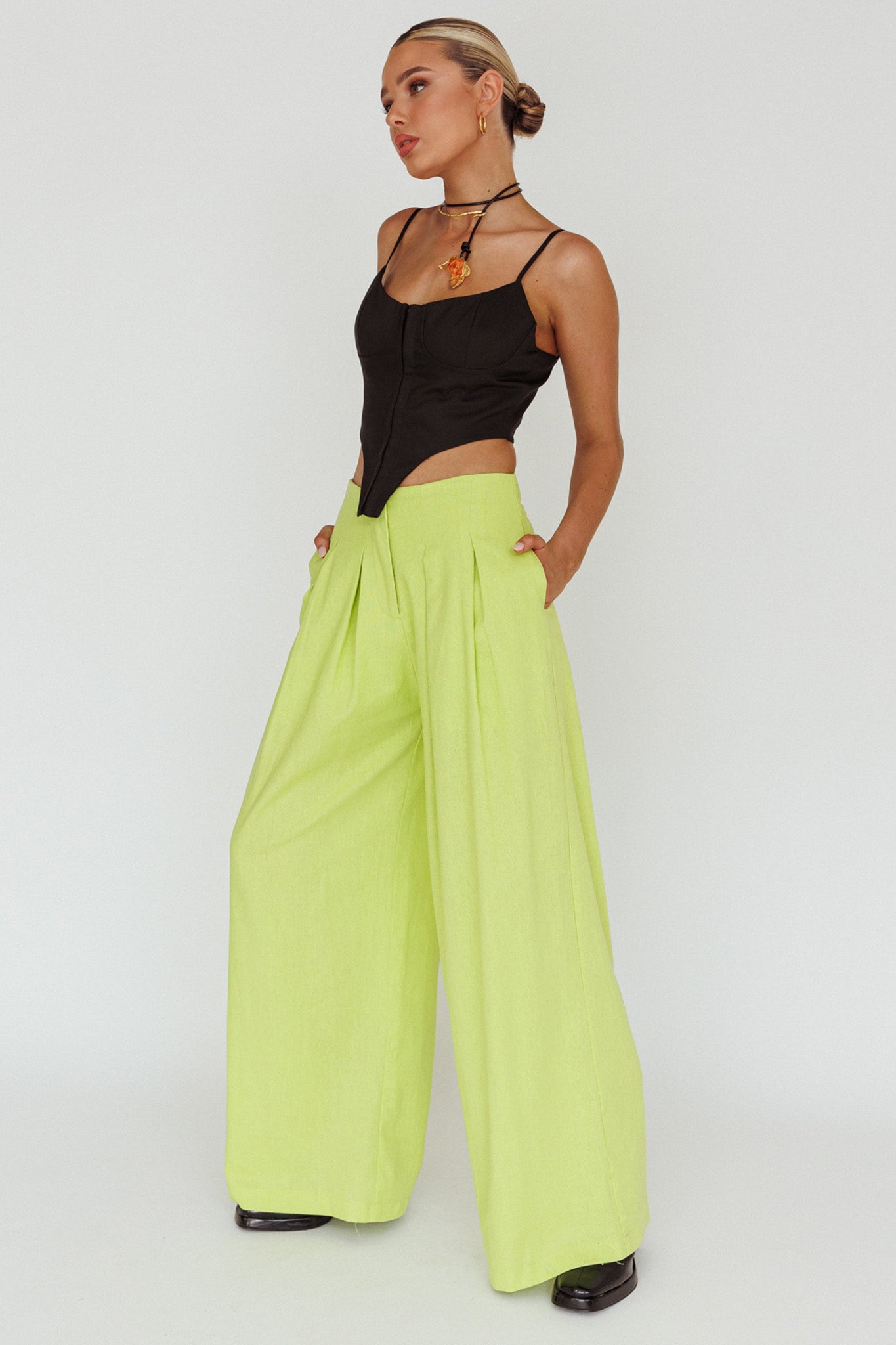 Sloan Side Pocket Trouser Pants Lime by Selfie Leslie Australia