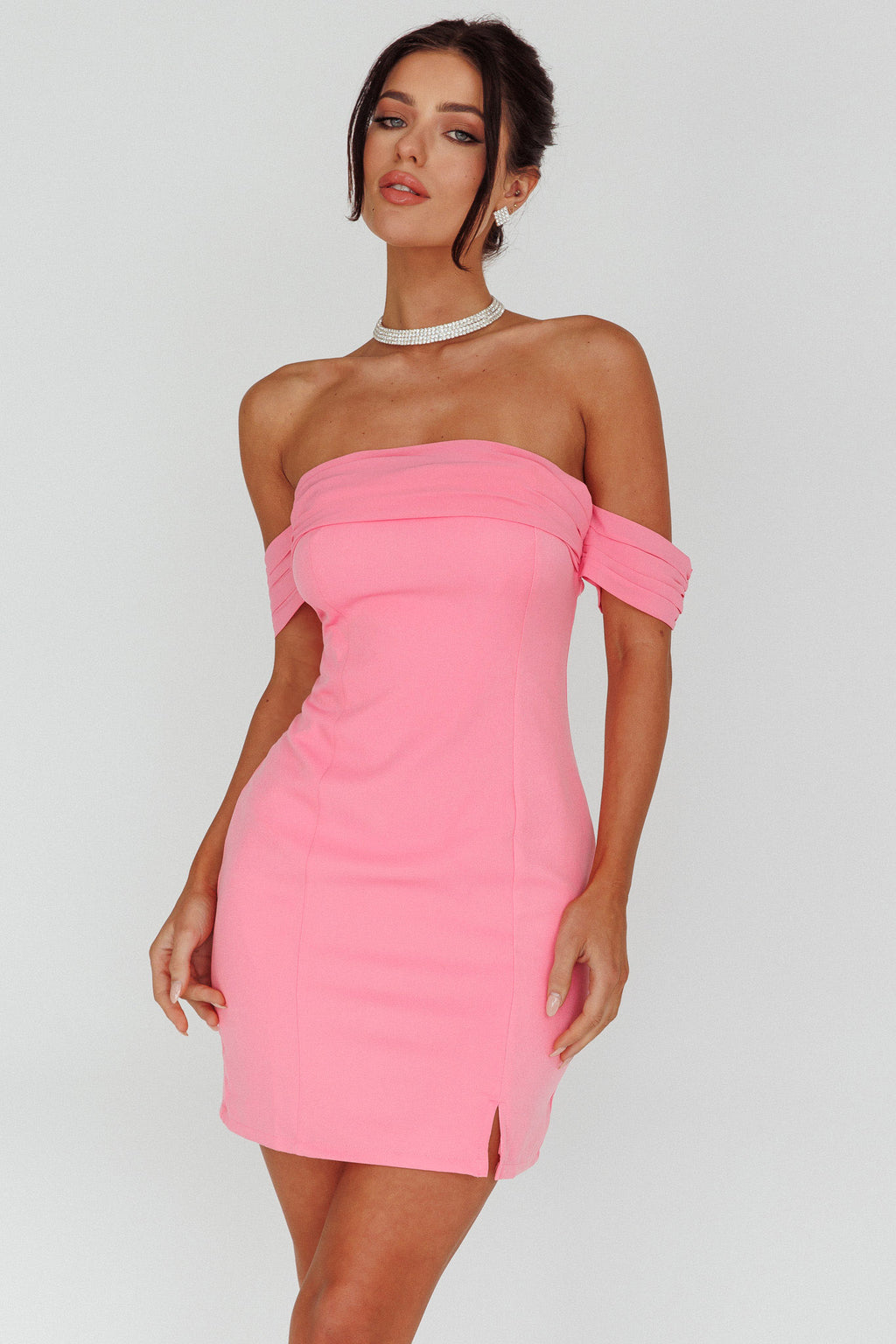 Kassie Off-Shoulder Mini Dress Sweet Pink by Selfie Leslie Australia