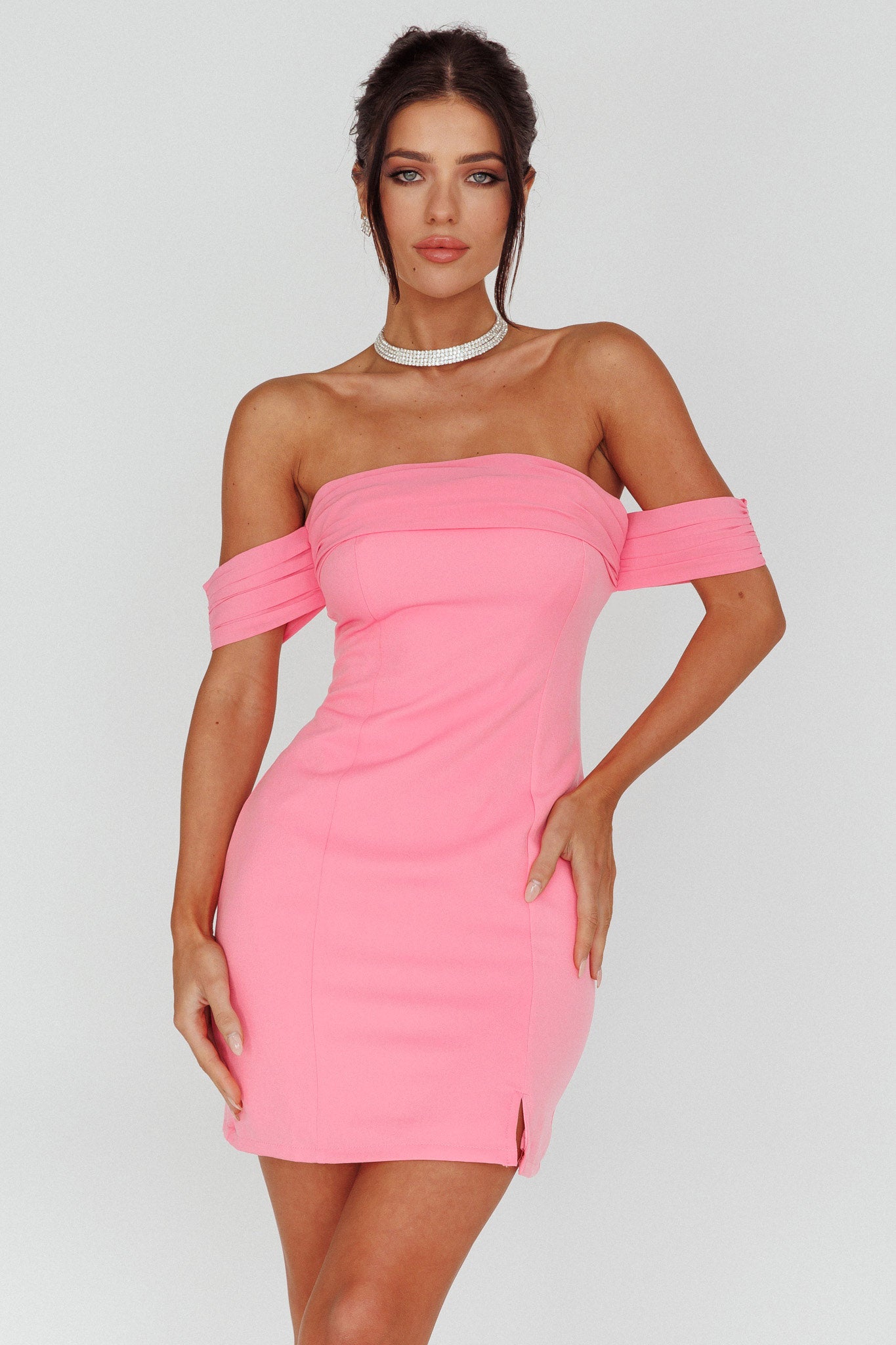 Kassie Off-Shoulder Mini Dress Sweet Pink by Selfie Leslie Australia