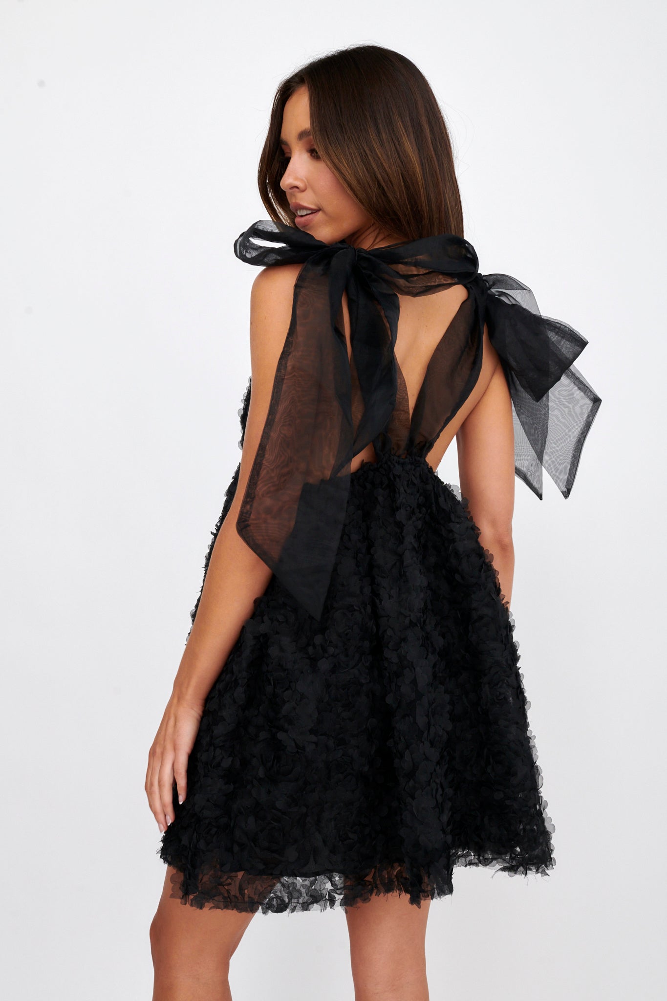 Lisette Tied Shoulder Embellished Mini Dress Black by Selfie Leslie Australia