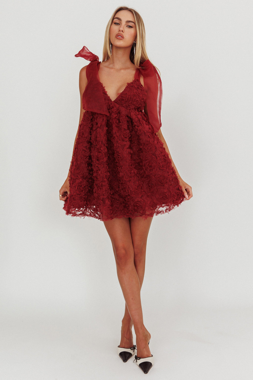 Lisette Tied Shoulder Embellished Mini Dress Wine by Selfie Leslie Australia